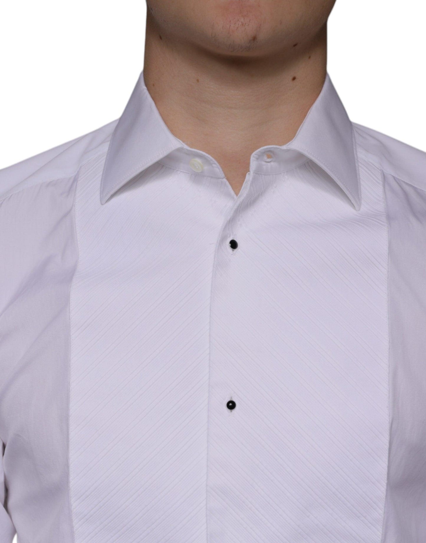 Dolce & Gabbana White Bib Cotton Poplin GOLD Men Formal Shirt - Arichezz.store