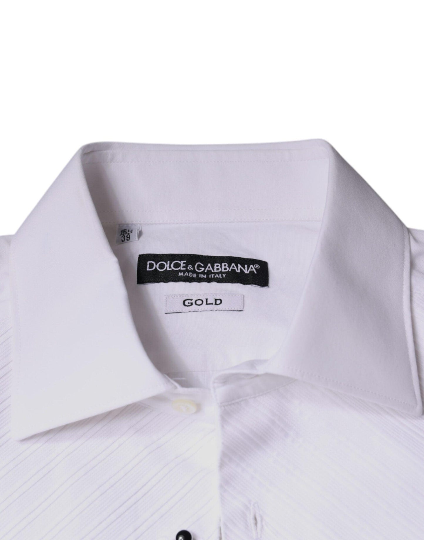 Dolce & Gabbana White Bib Cotton Poplin GOLD Men Formal Shirt - Arichezz.store