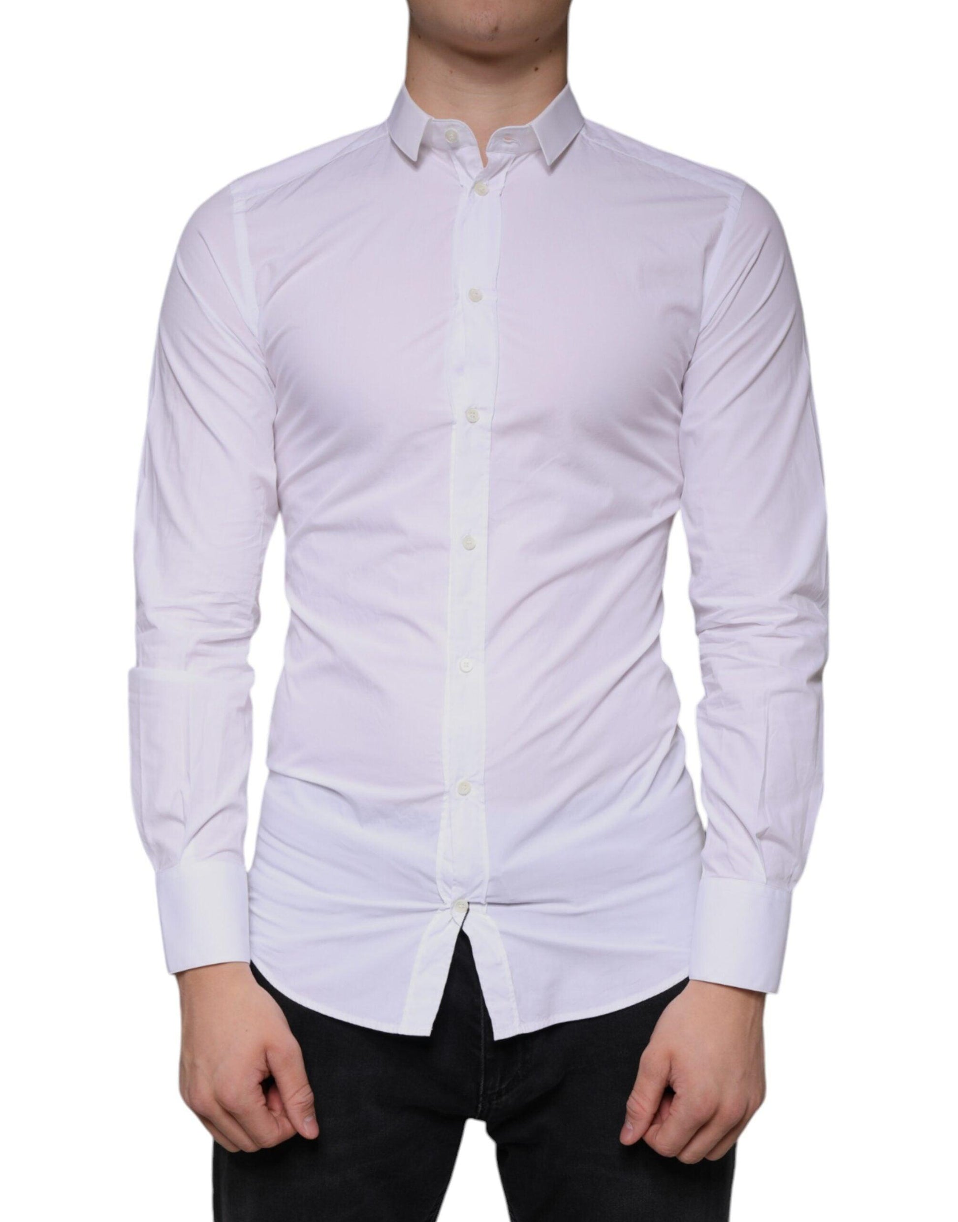 Dolce & Gabbana White Cotton Dress GOLD Formal Collared Shirt - Arichezz.store