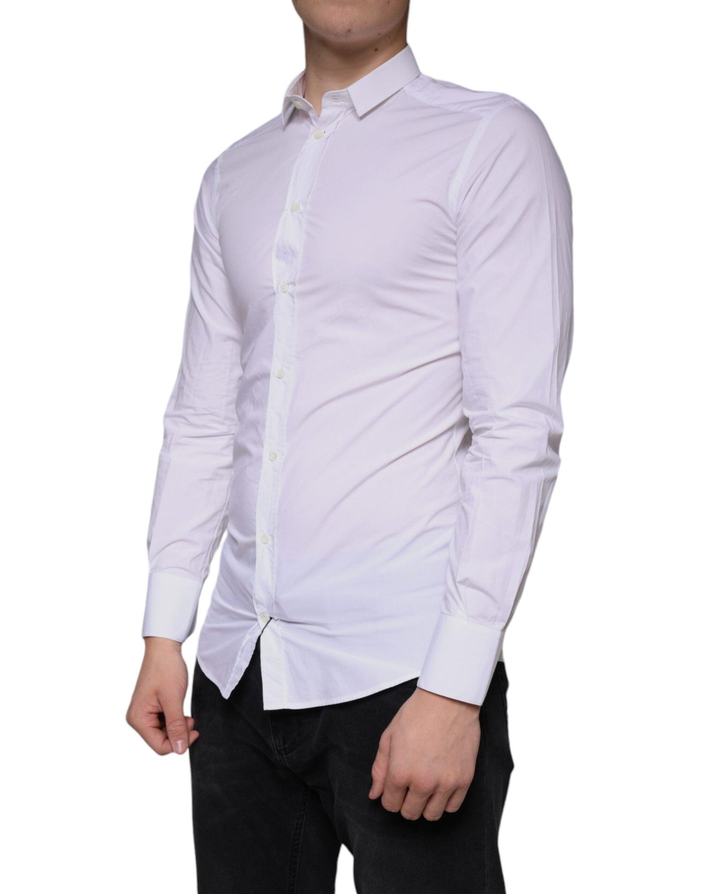 Dolce & Gabbana White Cotton Dress GOLD Formal Collared Shirt - Arichezz.store