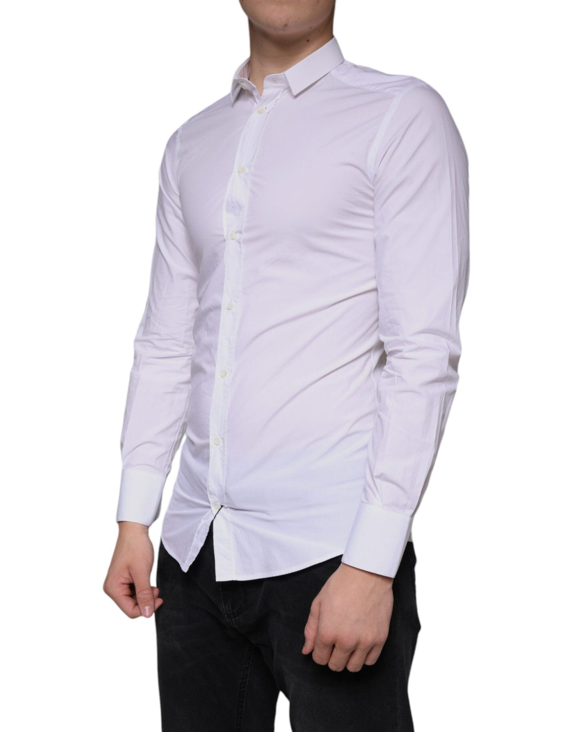 Dolce & Gabbana White Cotton Dress GOLD Formal Collared Shirt - Arichezz.store