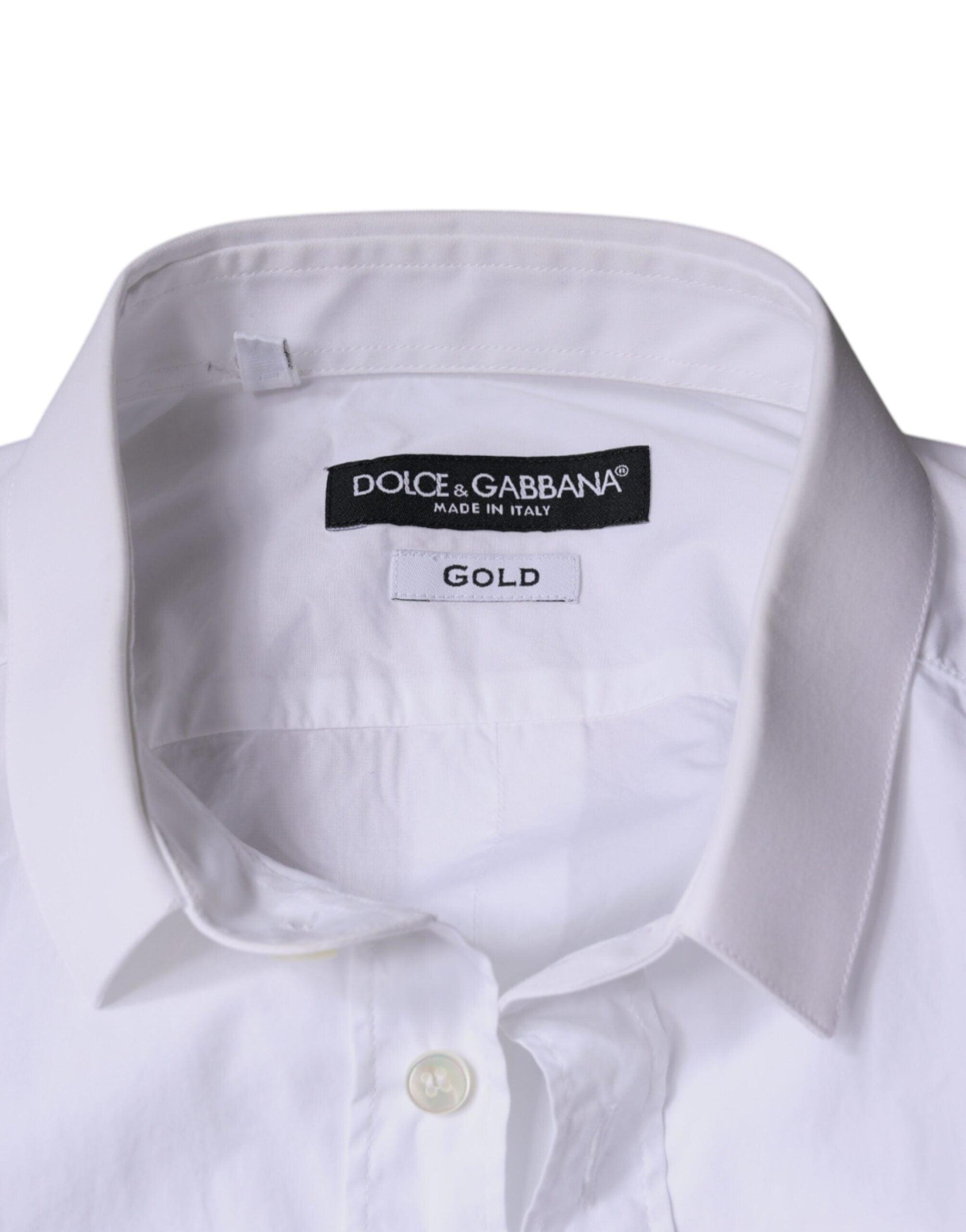 Dolce & Gabbana White Cotton Dress GOLD Formal Collared Shirt - Arichezz.store