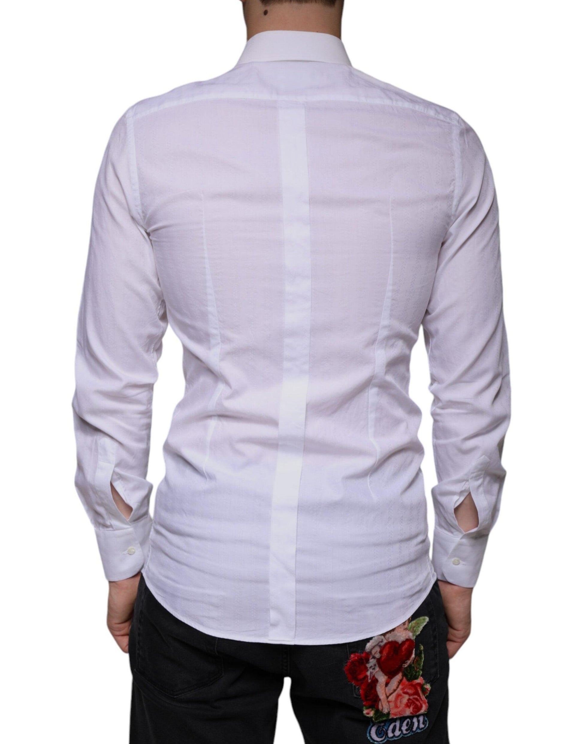 Dolce & Gabbana White Cotton Men Dress GOLD Formal Shirt - Arichezz.store