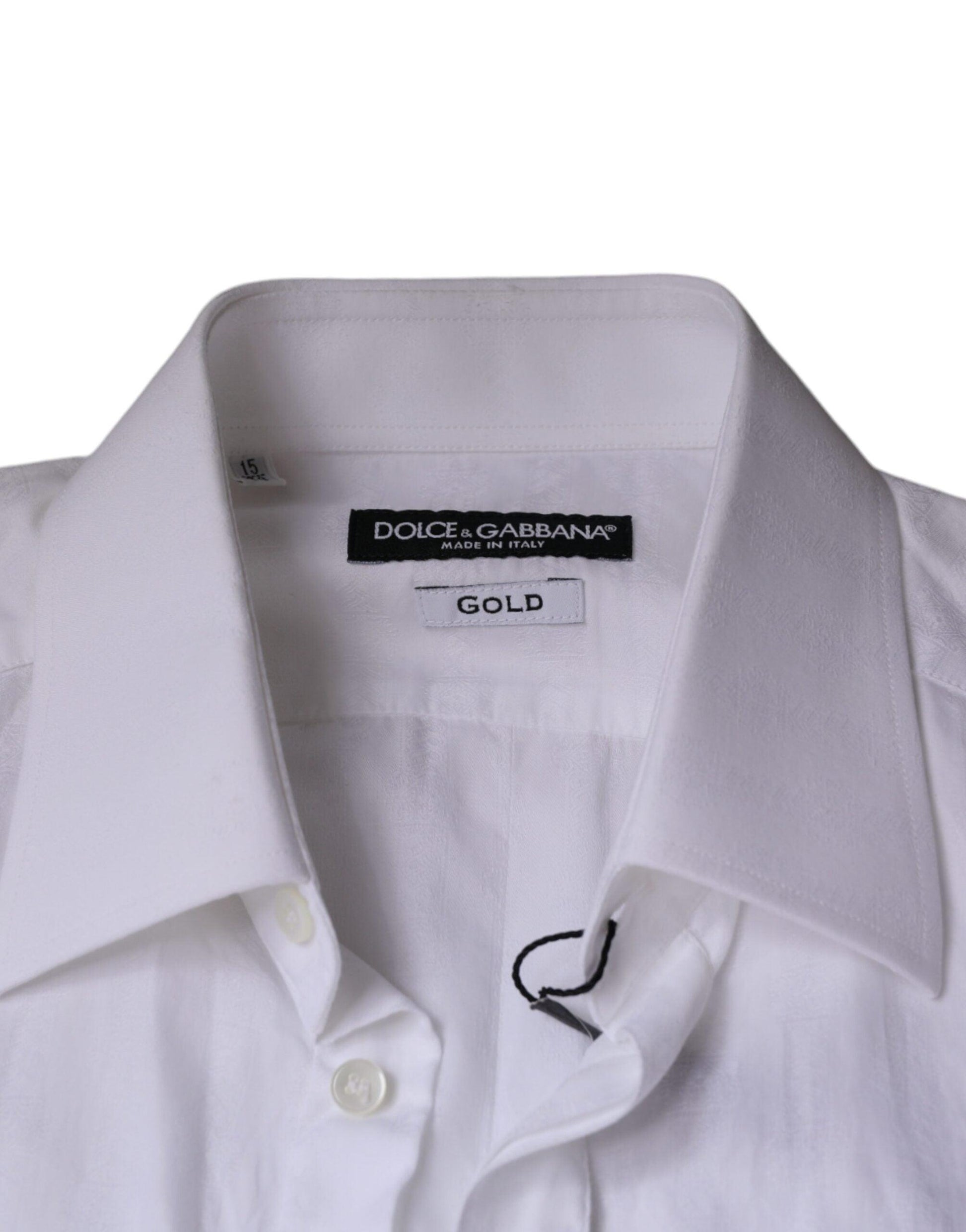 Dolce & Gabbana White Cotton Men Dress GOLD Formal Shirt - Arichezz.store