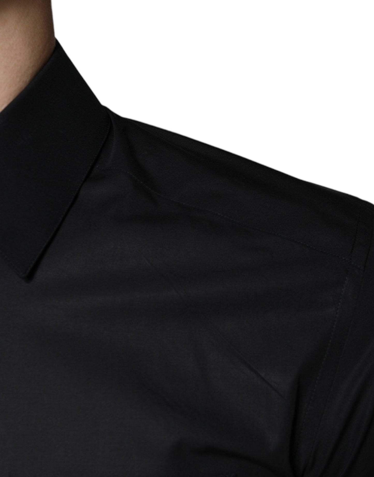 Dolce & Gabbana Black Cotton Stretch Dress GOLD Formal Shirt - Arichezz.store