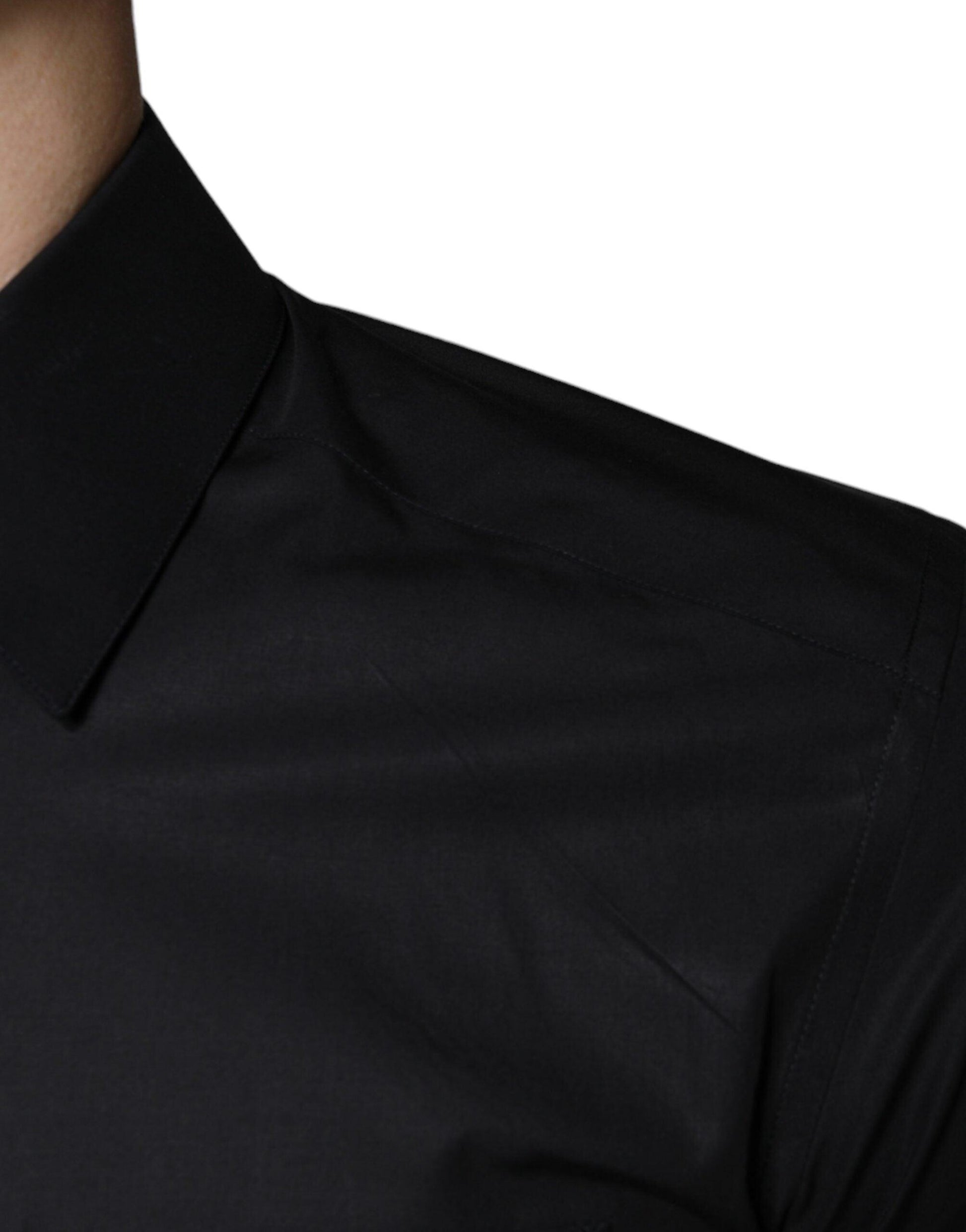 Dolce & Gabbana Black Cotton Stretch Dress GOLD Formal Shirt - Arichezz.store