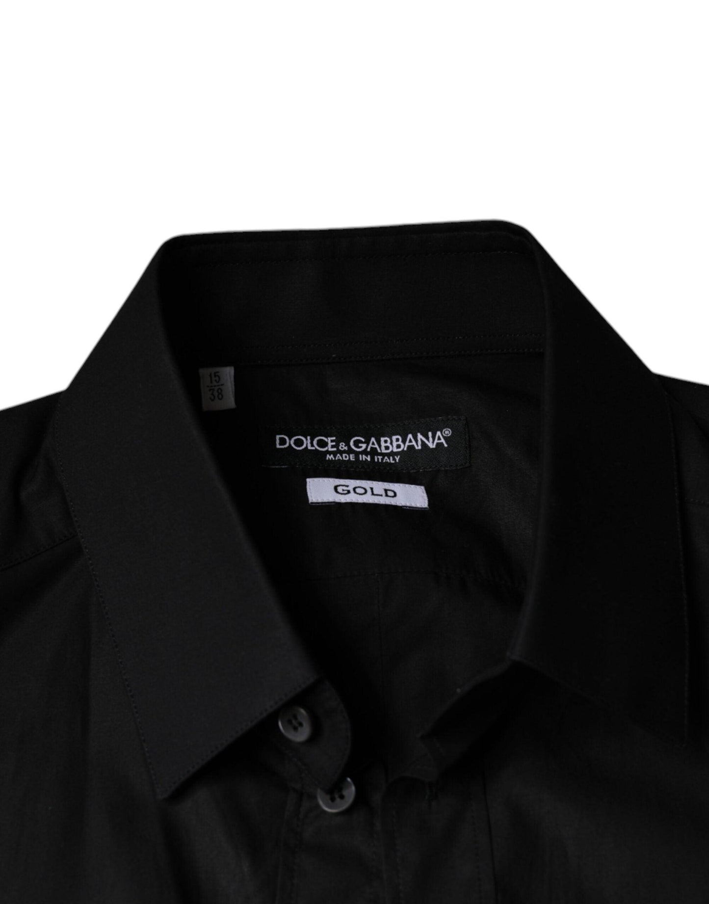 Dolce & Gabbana Black Cotton Stretch Dress GOLD Formal Shirt - Arichezz.store