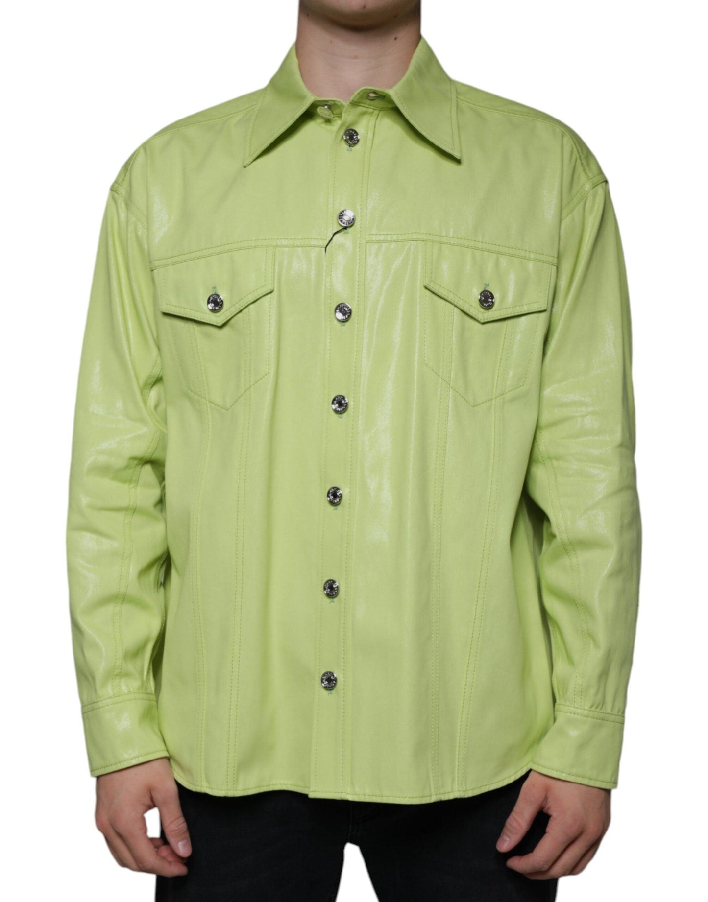 Dolce & Gabbana Green Cotton Collared Men Button Down Shirt - Arichezz.store