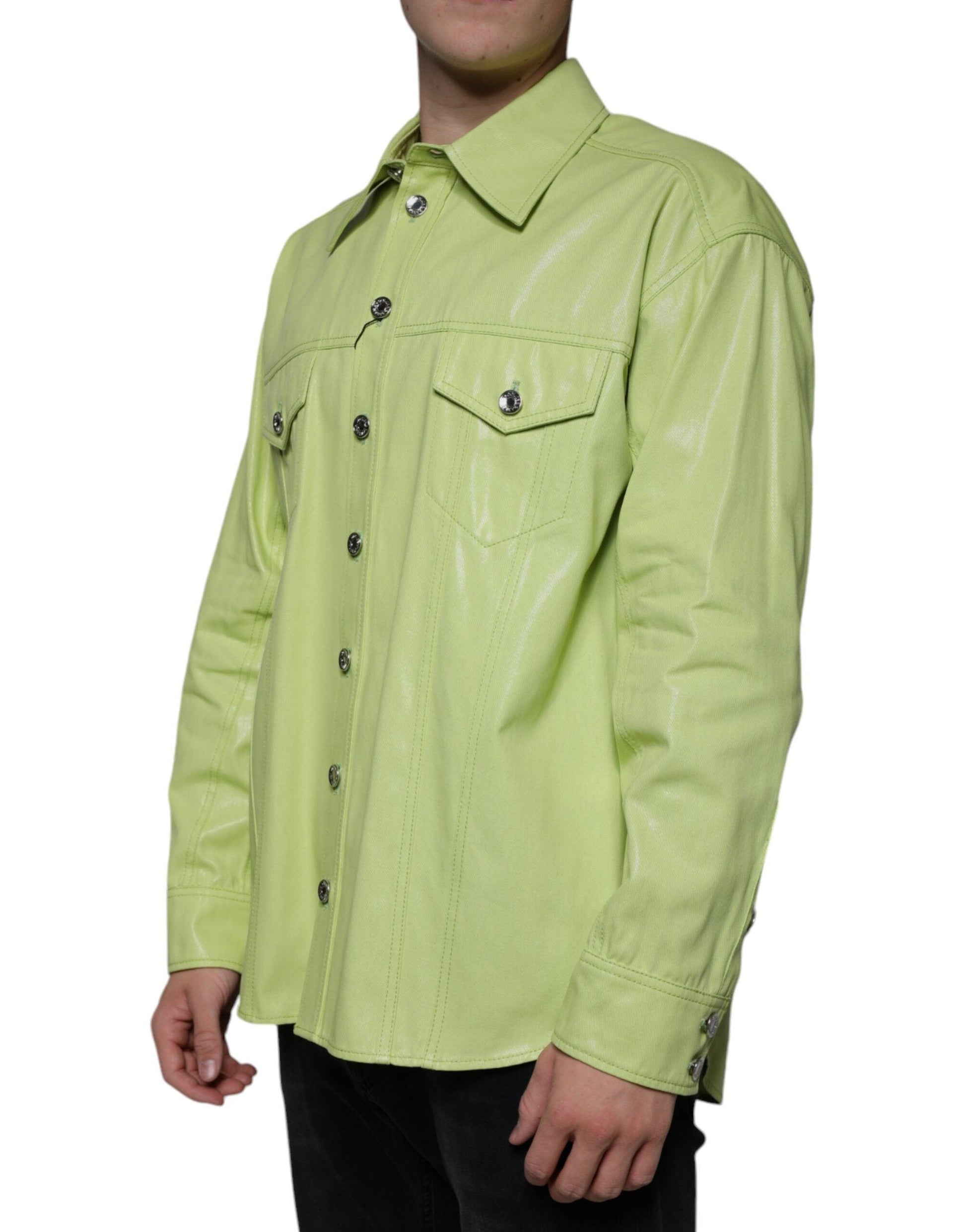 Dolce & Gabbana Green Cotton Collared Men Button Down Shirt - Arichezz.store