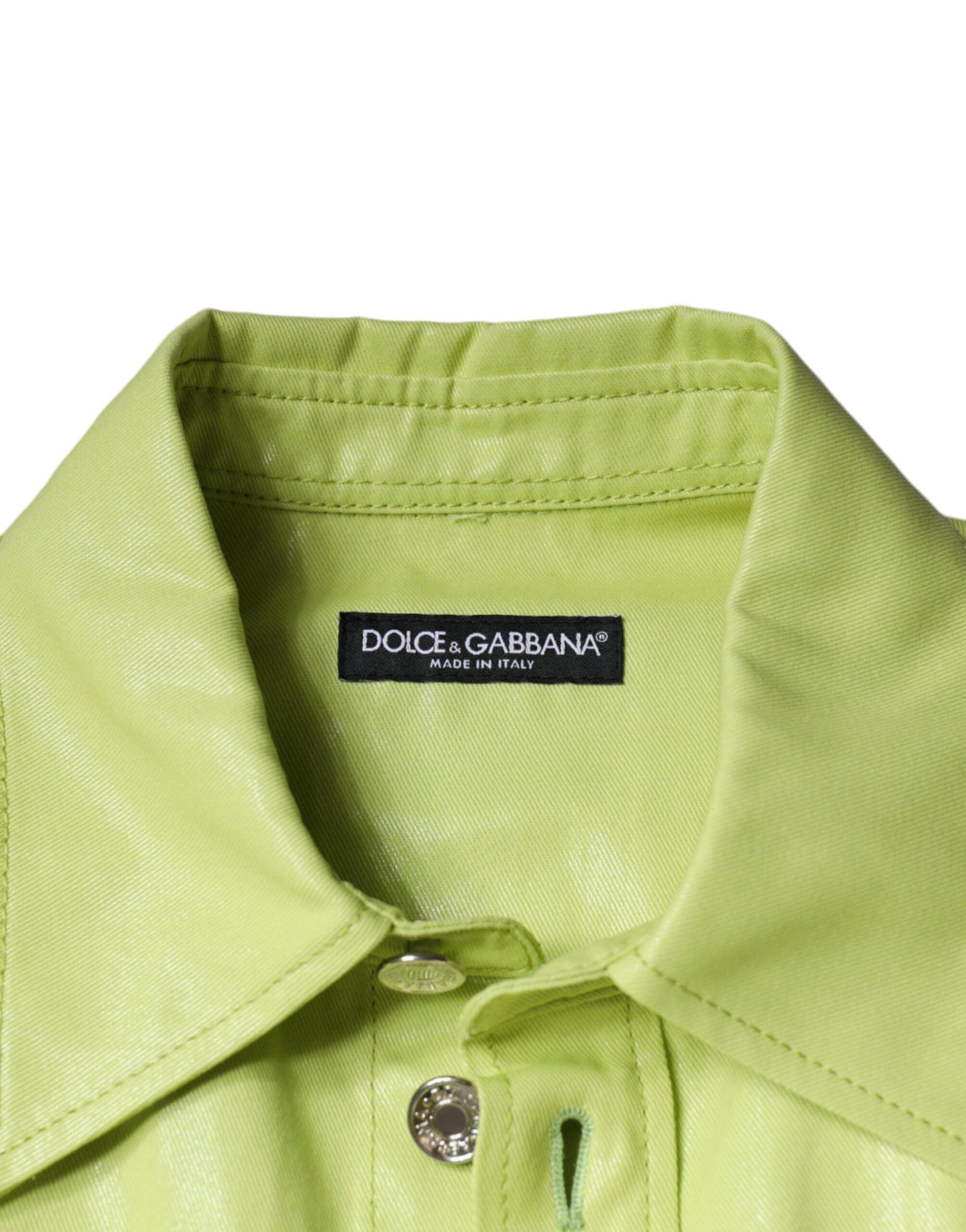 Dolce & Gabbana Green Cotton Collared Men Button Down Shirt - Arichezz.store