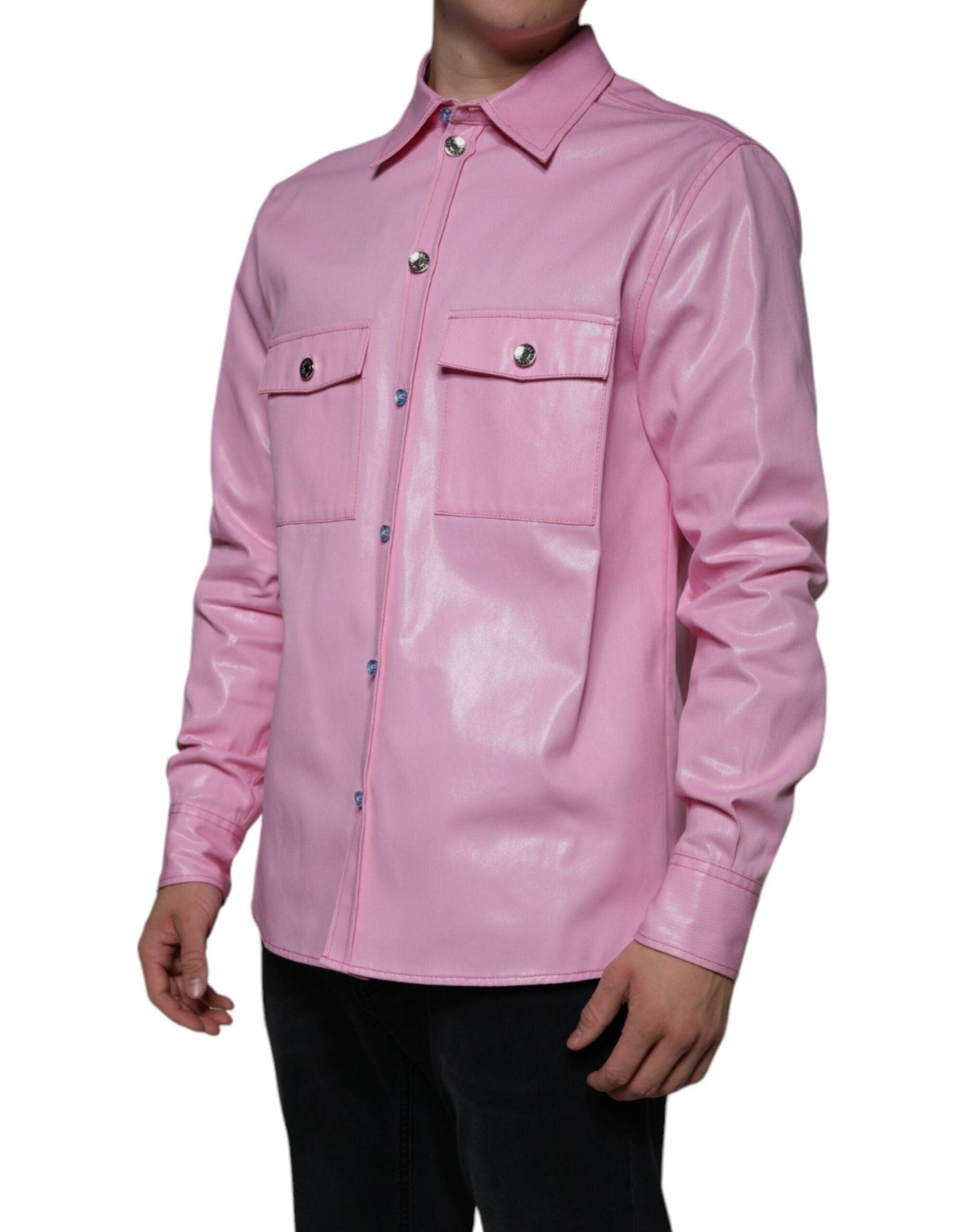 Dolce & Gabbana Pink Cotton Collared Button Down Shirt - Arichezz.store