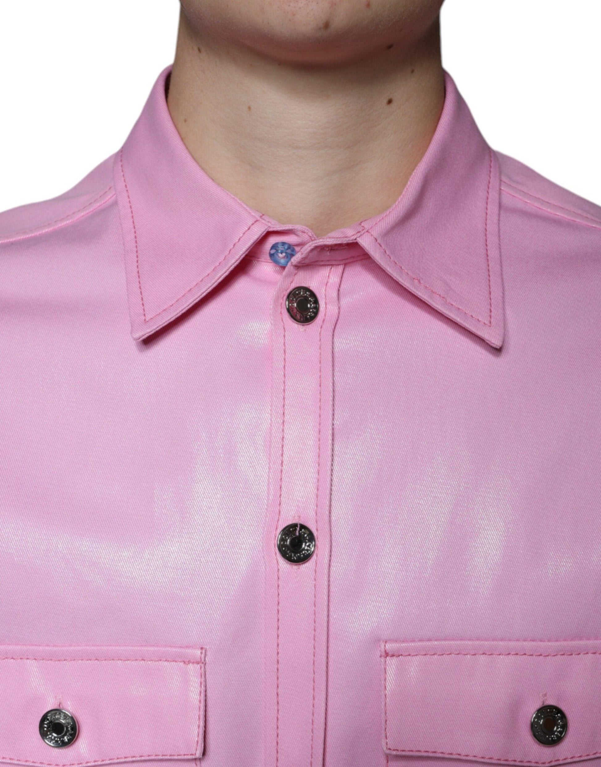 Dolce & Gabbana Pink Cotton Collared Button Down Shirt - Arichezz.store