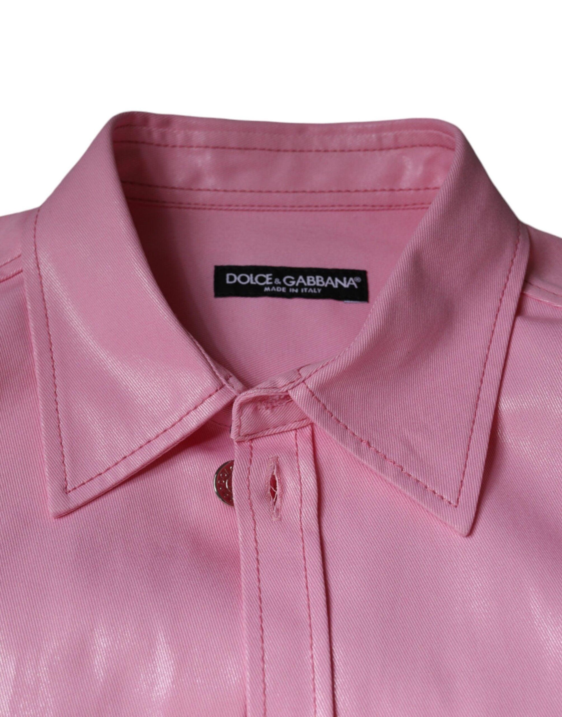 Dolce & Gabbana Pink Cotton Collared Button Down Shirt - Arichezz.store