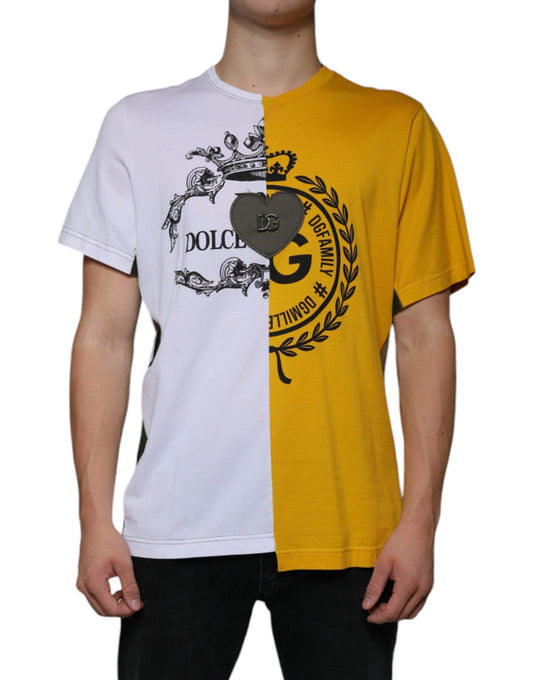 Dolce & Gabbana White Yellow Logo Print Short Sleeve T-shirt - Arichezz.store