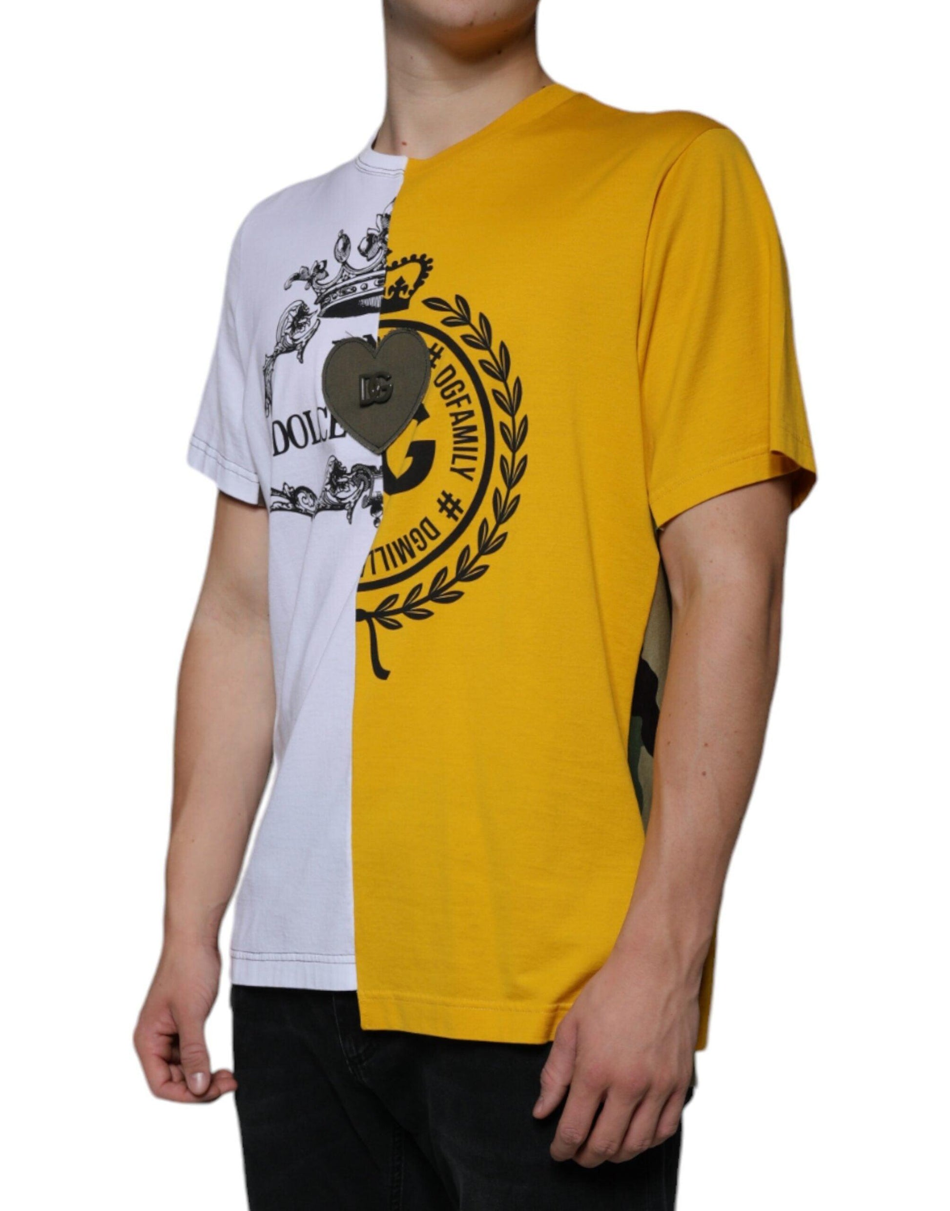 Dolce & Gabbana White Yellow Logo Print Short Sleeve T-shirt - Arichezz.store