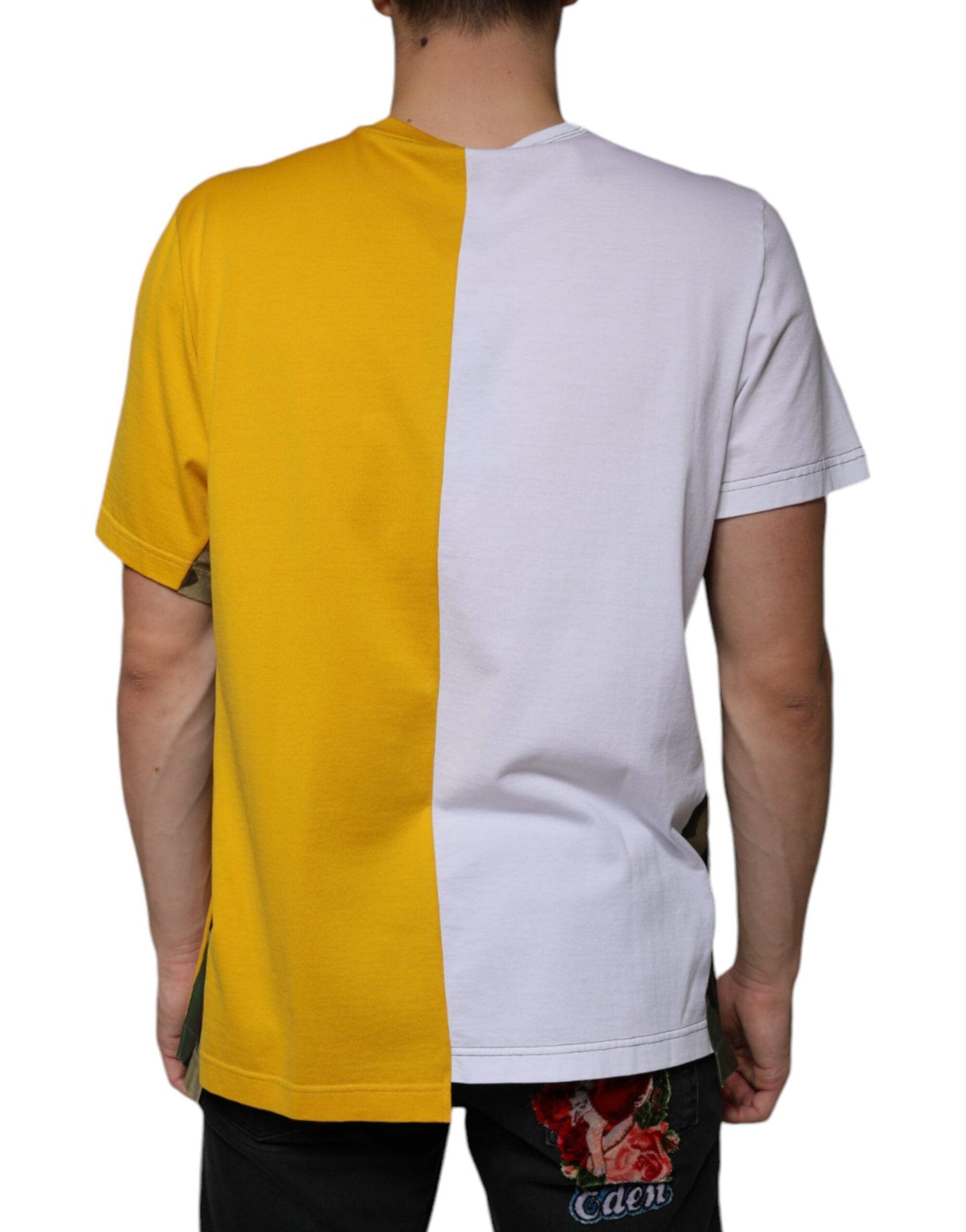 Dolce & Gabbana White Yellow Logo Print Short Sleeve T-shirt - Arichezz.store