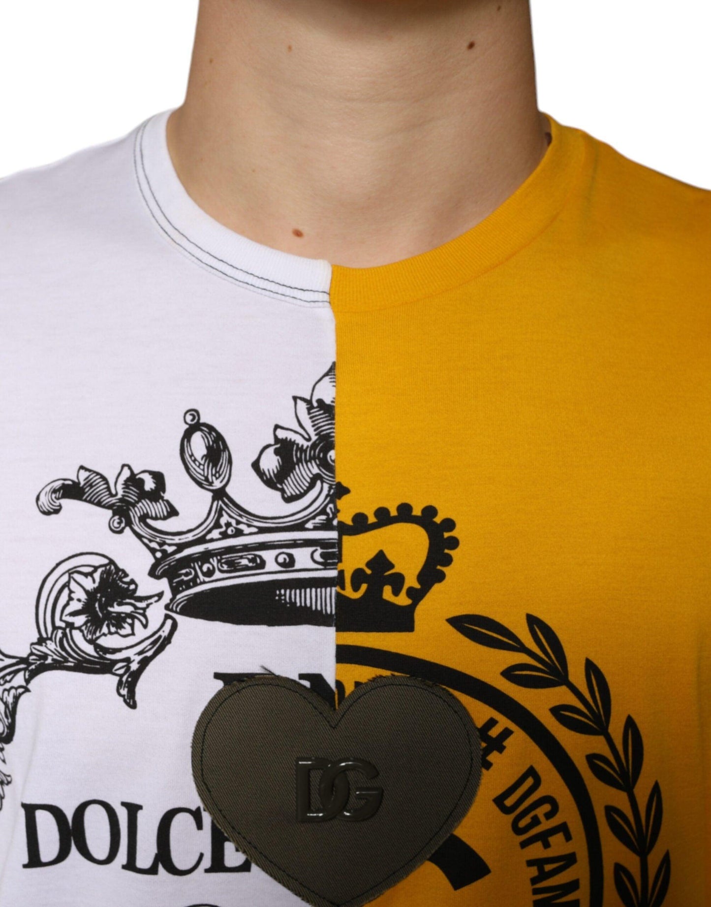 Dolce & Gabbana White Yellow Logo Print Short Sleeve T-shirt - Arichezz.store