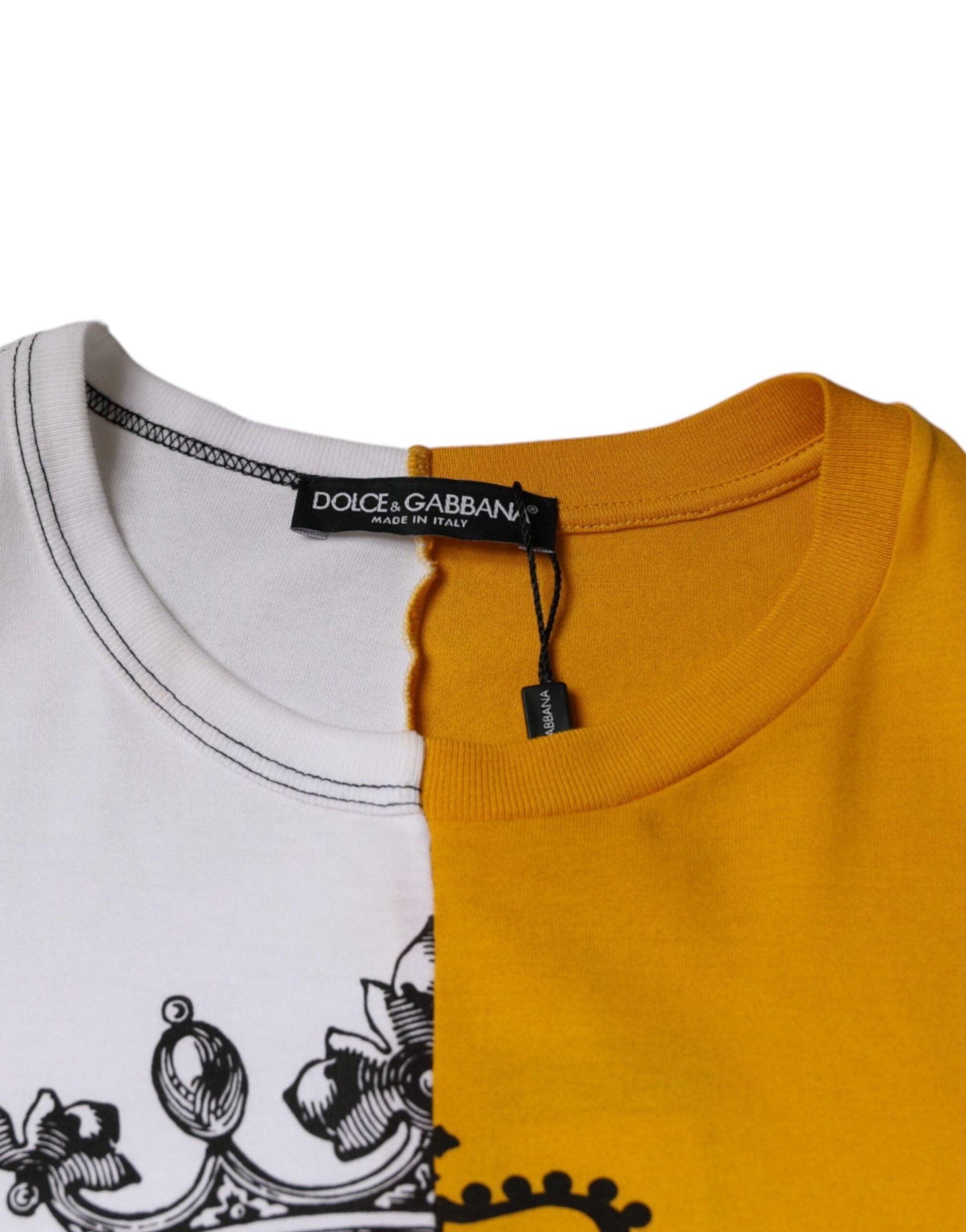 Dolce & Gabbana White Yellow Logo Print Short Sleeve T-shirt - Arichezz.store