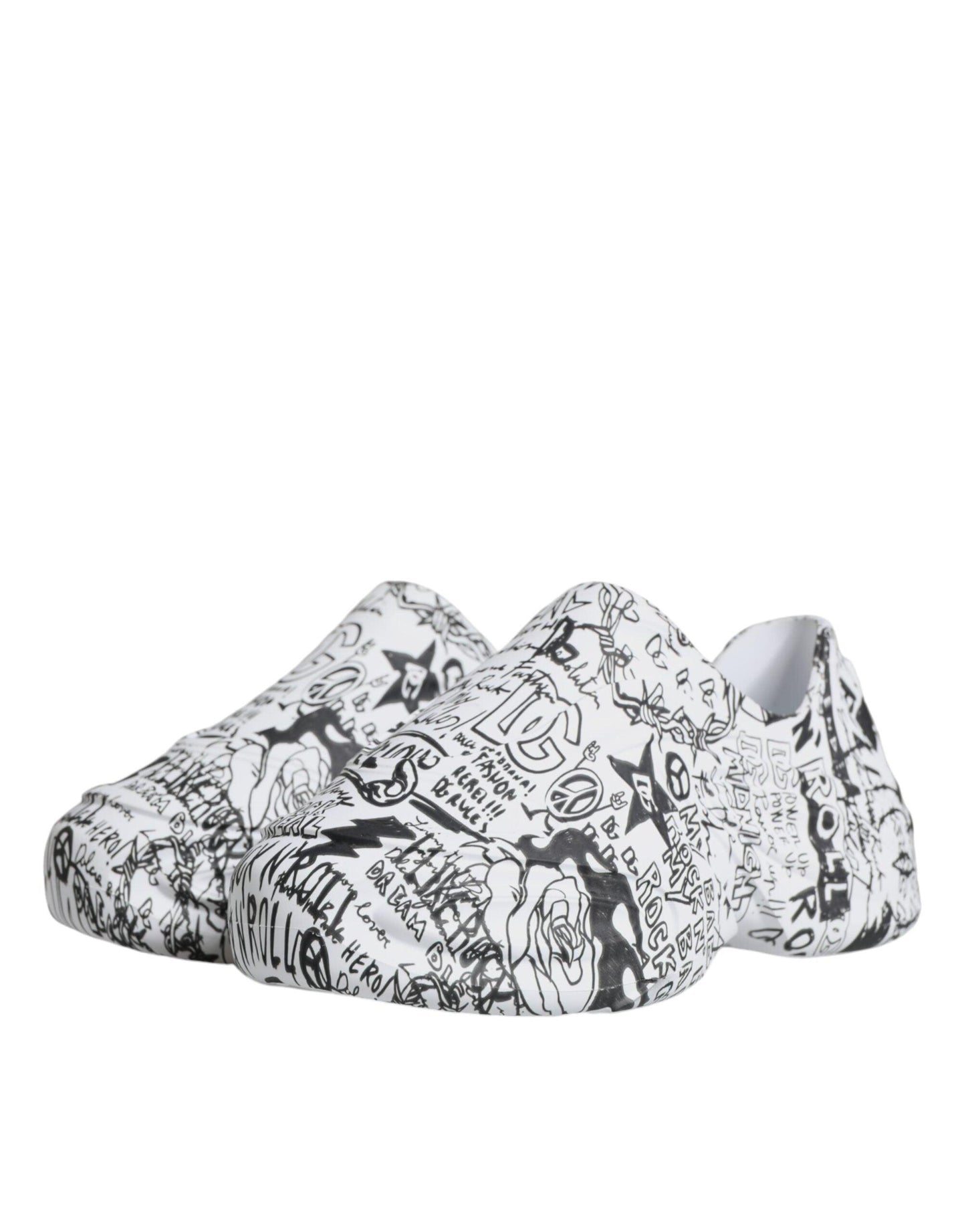 Dolce & Gabbana White Black Graffiti Daymaster Sneakers Shoes - Arichezz.store