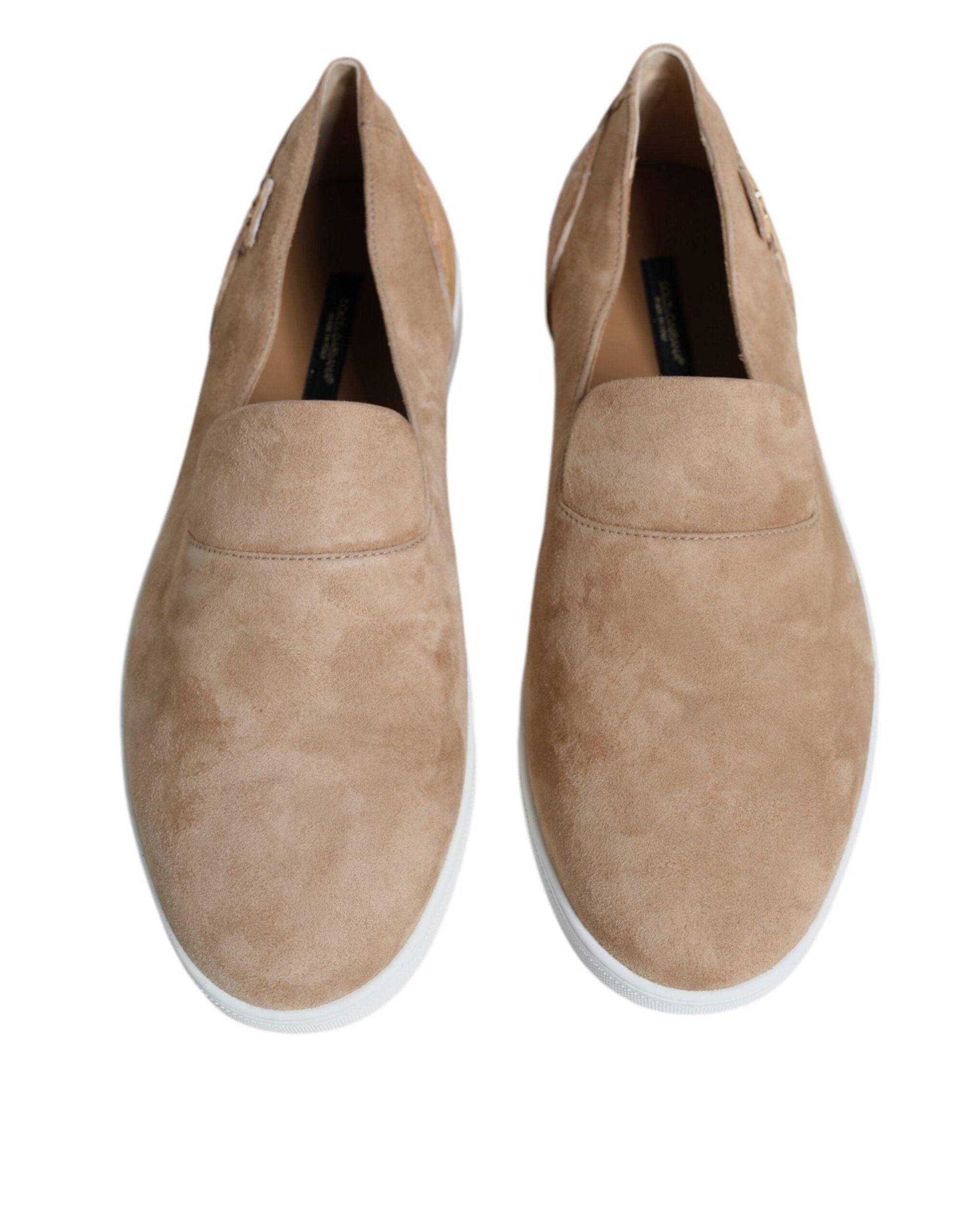 Dolce & Gabbana Beige Suede Caiman Loafers Slippers Shoes - Arichezz.store