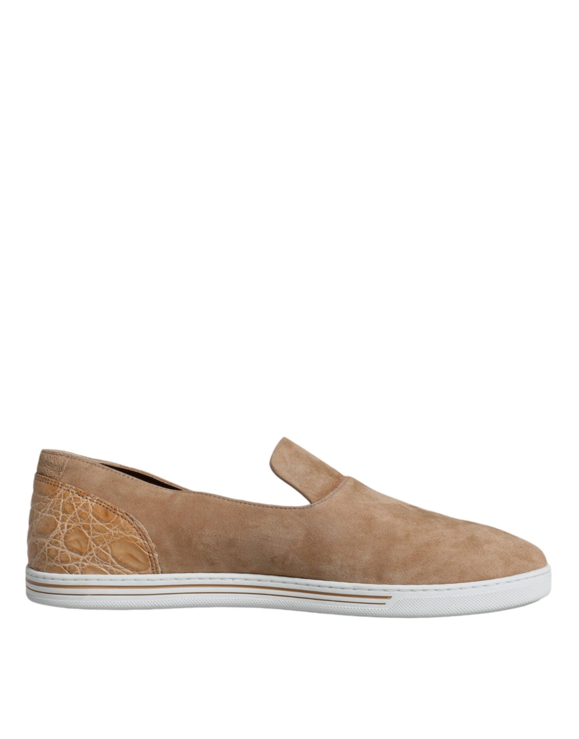 Dolce & Gabbana Beige Suede Caiman Loafers Slippers Shoes - Arichezz.store