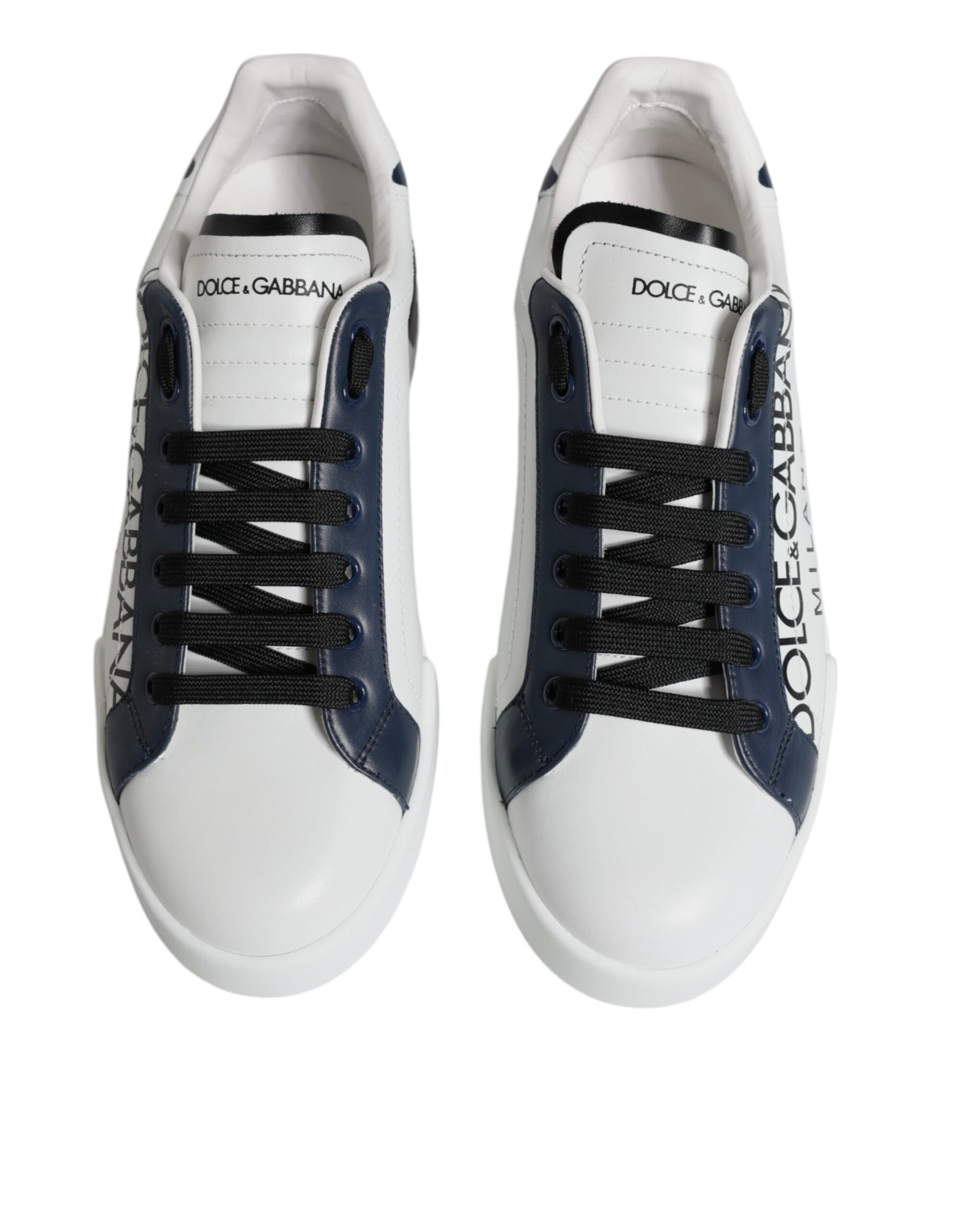 Dolce & Gabbana White Blue Leather Crown Milano Sneakers Shoes - Arichezz.store