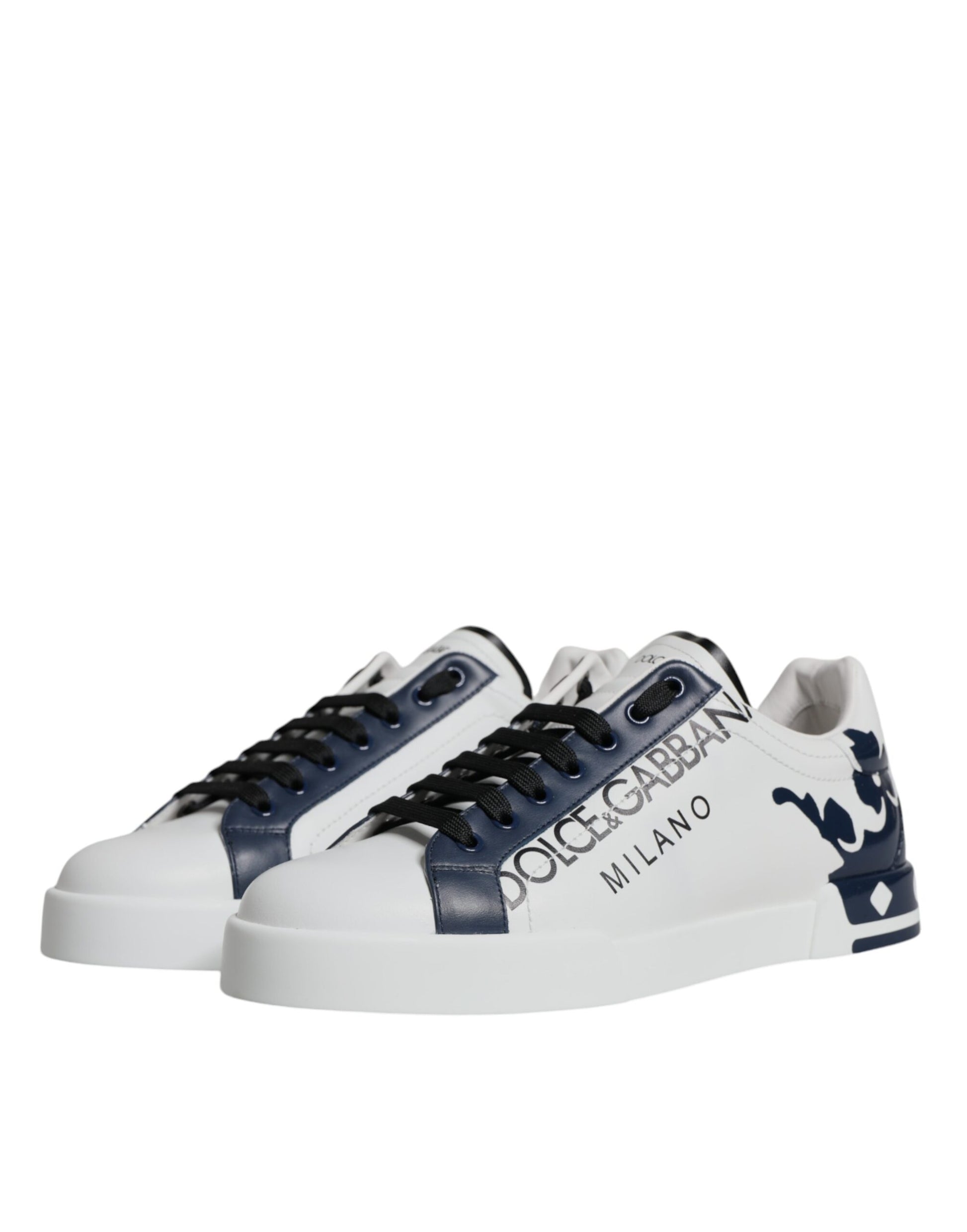 Dolce & Gabbana White Blue Leather Crown Milano Sneakers Shoes - Arichezz.store