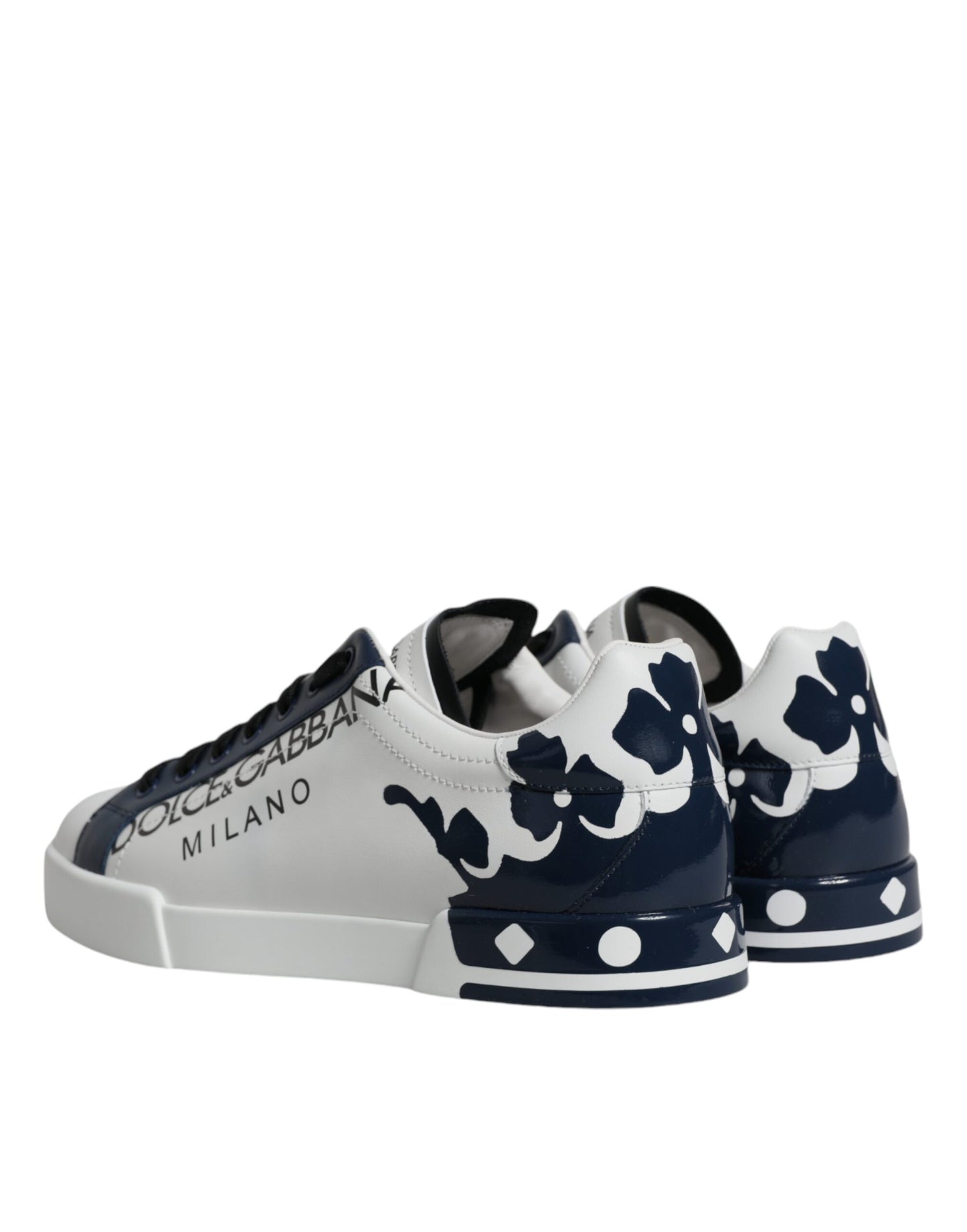 Dolce & Gabbana White Blue Leather Crown Milano Sneakers Shoes - Arichezz.store