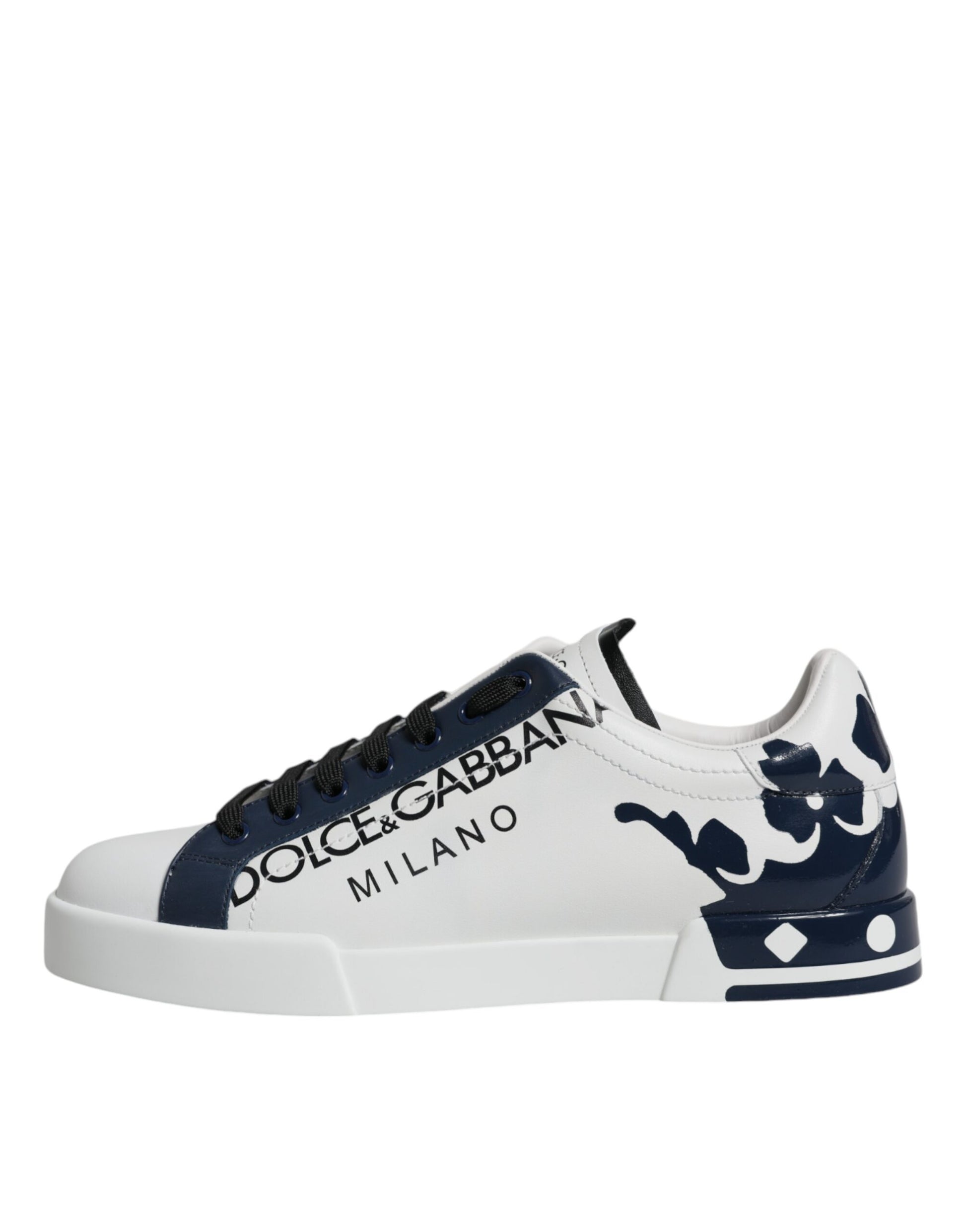 Dolce & Gabbana White Blue Leather Crown Milano Sneakers Shoes - Arichezz.store