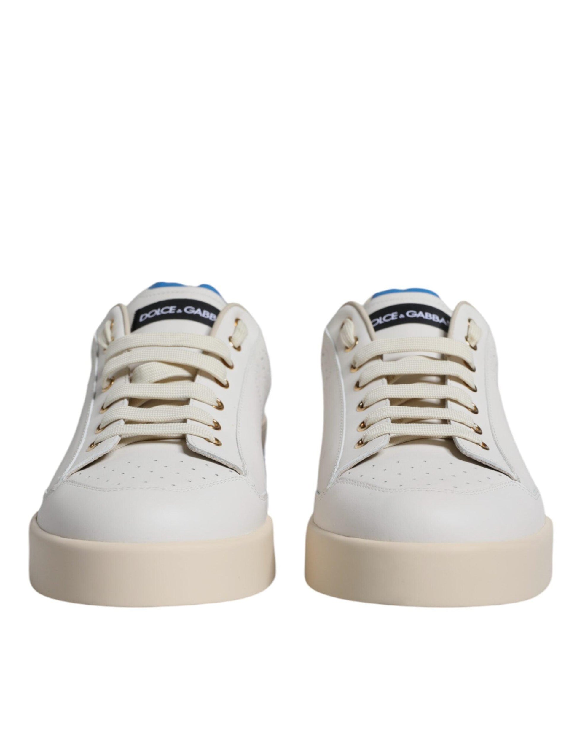 Dolce & Gabbana White Blue Perforated Low Top Sneakers Shoes - Arichezz.store