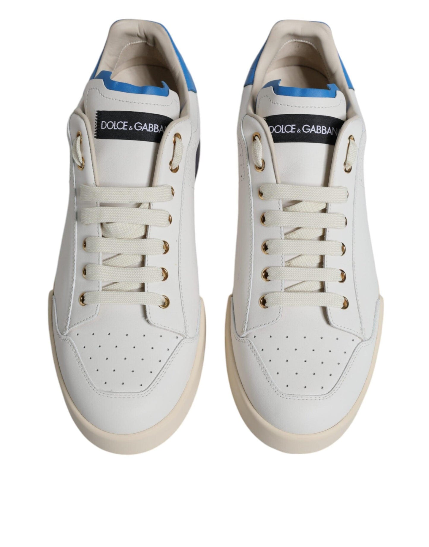 Dolce & Gabbana White Blue Perforated Low Top Sneakers Shoes - Arichezz.store