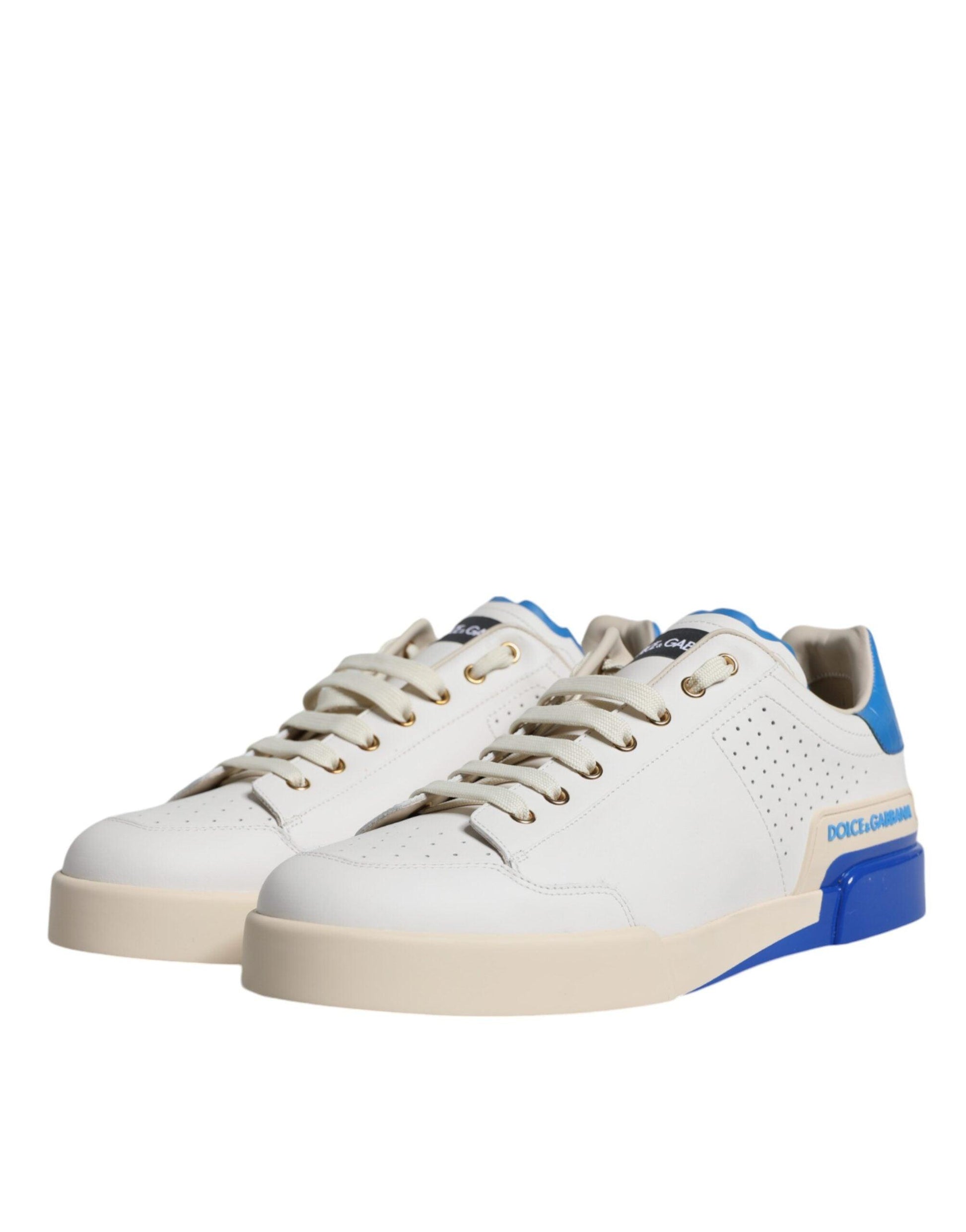 Dolce & Gabbana White Blue Perforated Low Top Sneakers Shoes - Arichezz.store