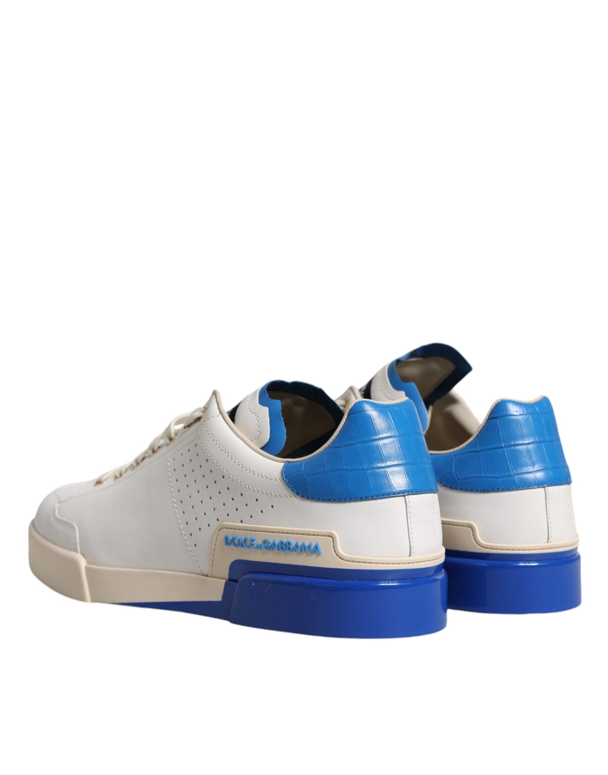 Dolce & Gabbana White Blue Perforated Low Top Sneakers Shoes - Arichezz.store