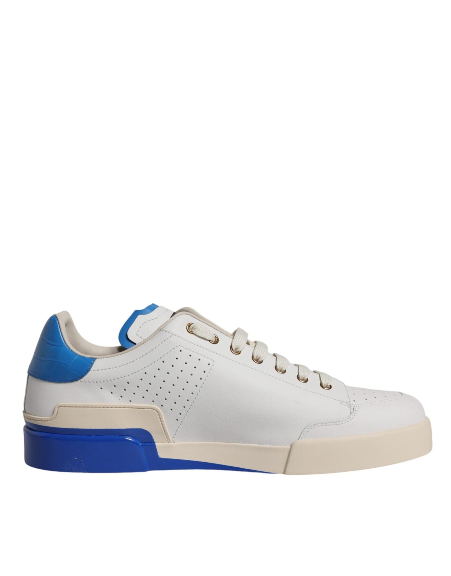 Dolce & Gabbana White Blue Perforated Low Top Sneakers Shoes - Arichezz.store