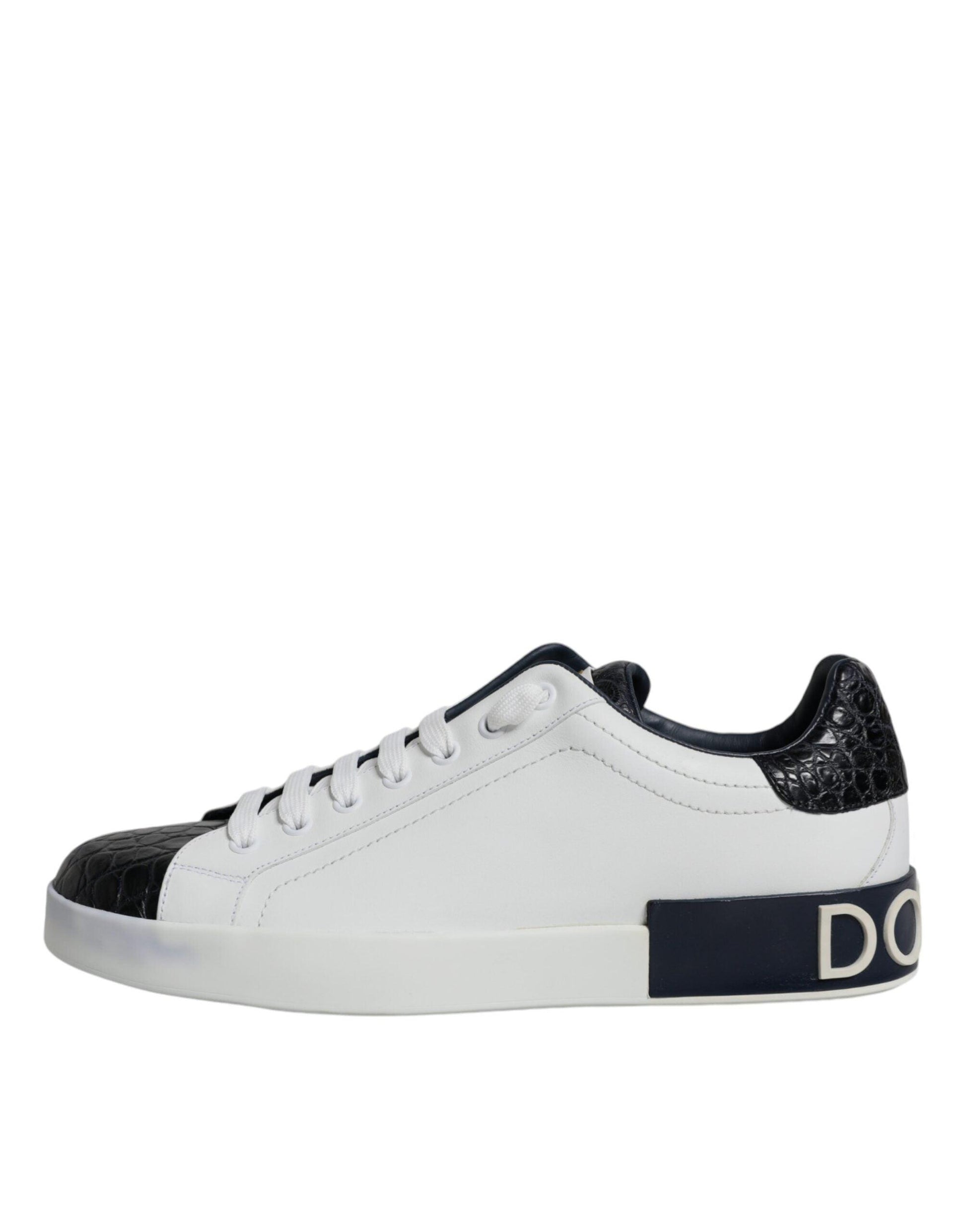 Dolce & Gabbana White Leather Logo Portofino Sneaker Shoes - Arichezz.store