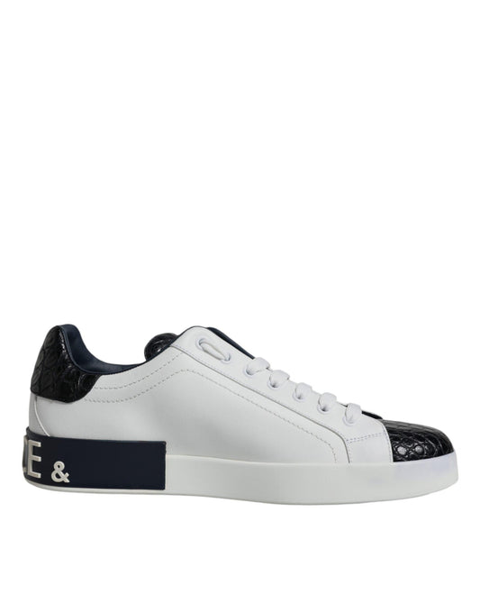 Dolce & Gabbana White Leather Logo Portofino Sneaker Shoes - Arichezz.store