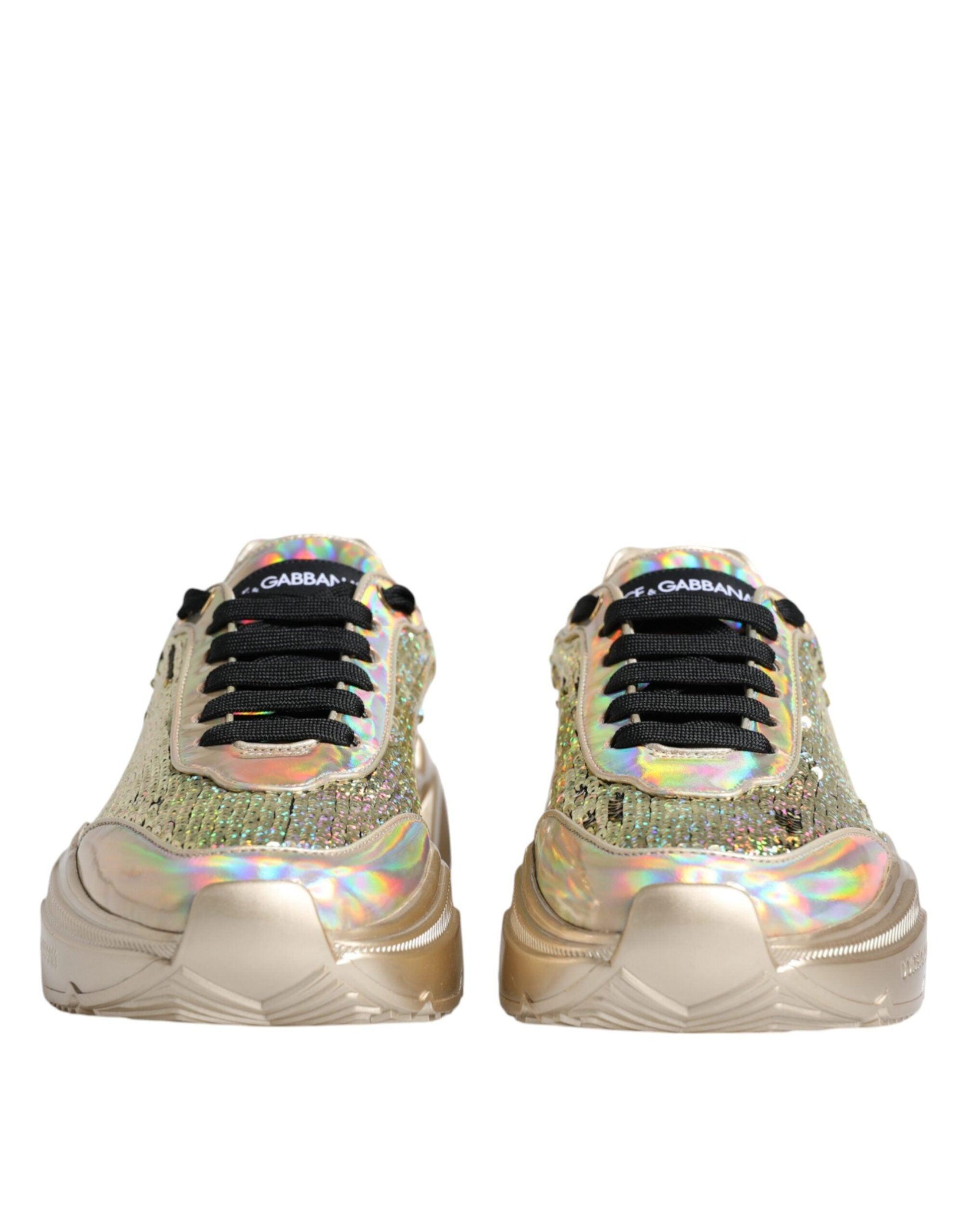 Dolce & Gabbana Gold Sequin Iridiscent Daymaster Sneakers Shoes - Arichezz.store