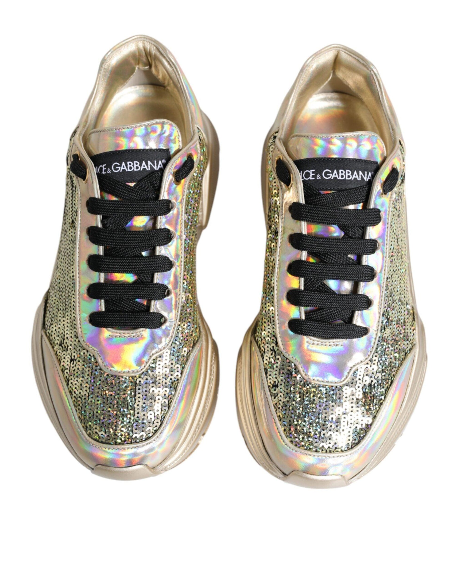 Dolce & Gabbana Gold Sequin Iridiscent Daymaster Sneakers Shoes - Arichezz.store