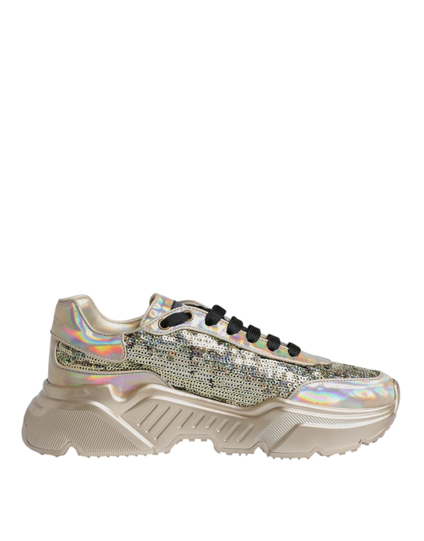 Dolce & Gabbana Gold Sequin Iridiscent Daymaster Sneakers Shoes - Arichezz.store