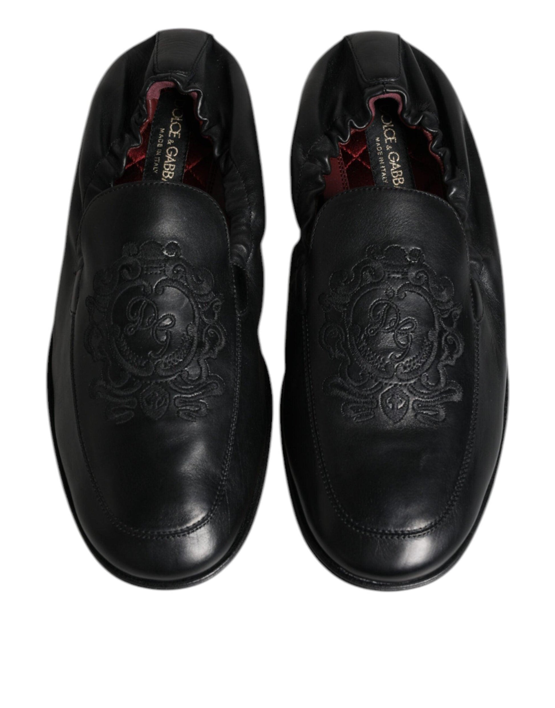 Dolce & Gabbana Black Logo Embroidered Leather Loafer Men Dress Shoes - Arichezz.store