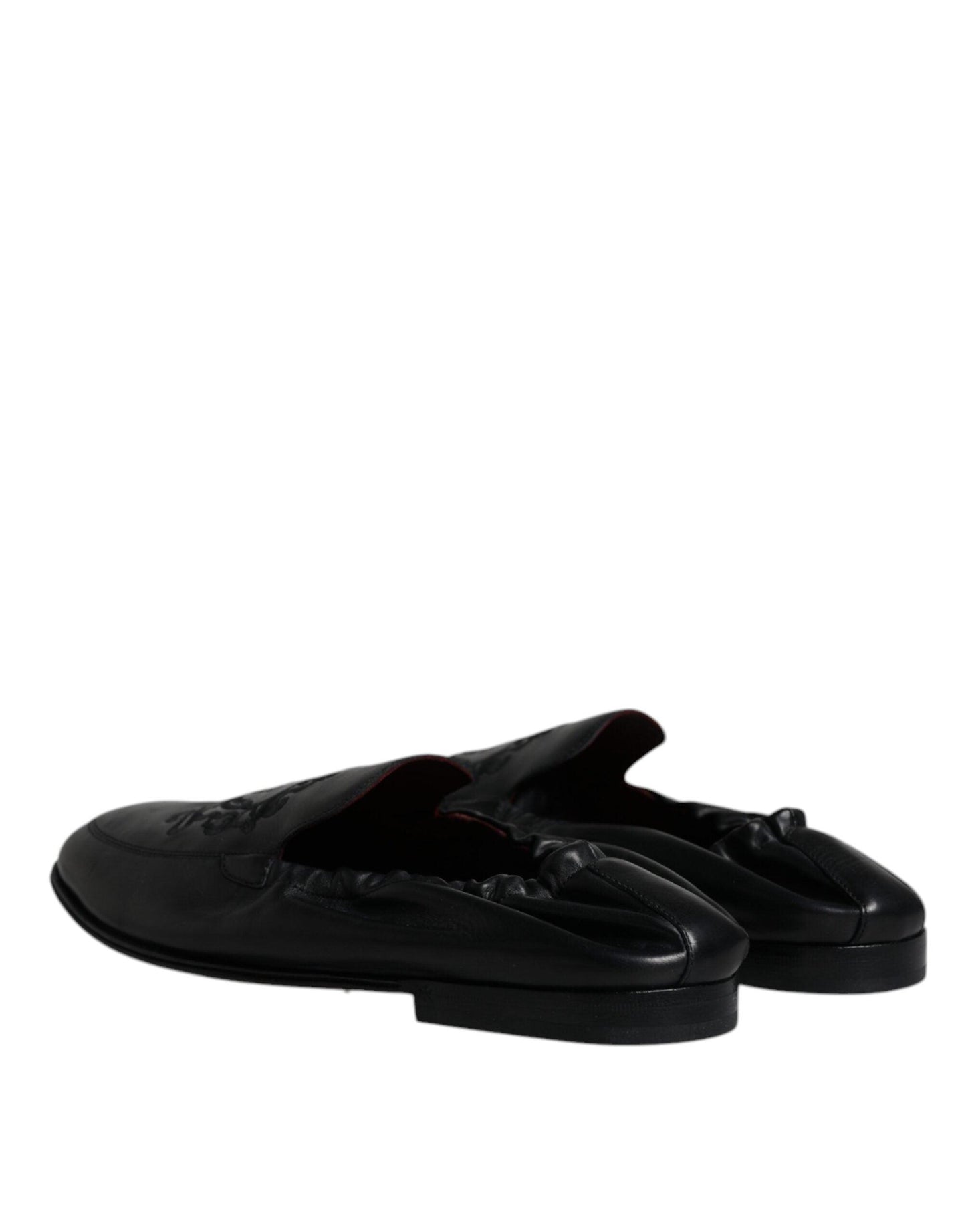 Dolce & Gabbana Black Logo Embroidered Leather Loafer Men Dress Shoes - Arichezz.store