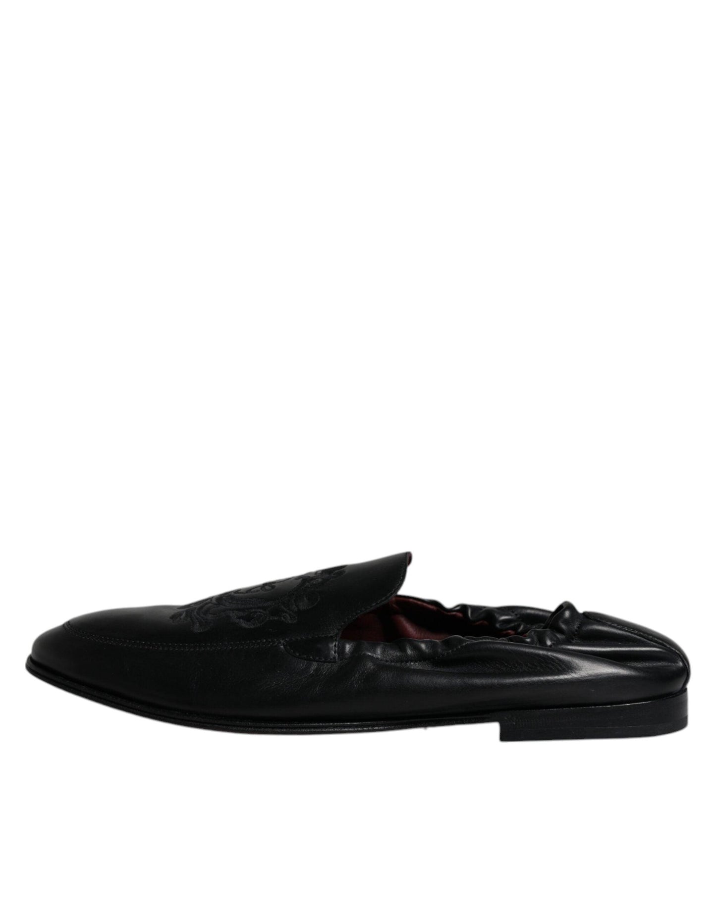 Dolce & Gabbana Black Logo Embroidered Leather Loafer Men Dress Shoes - Arichezz.store