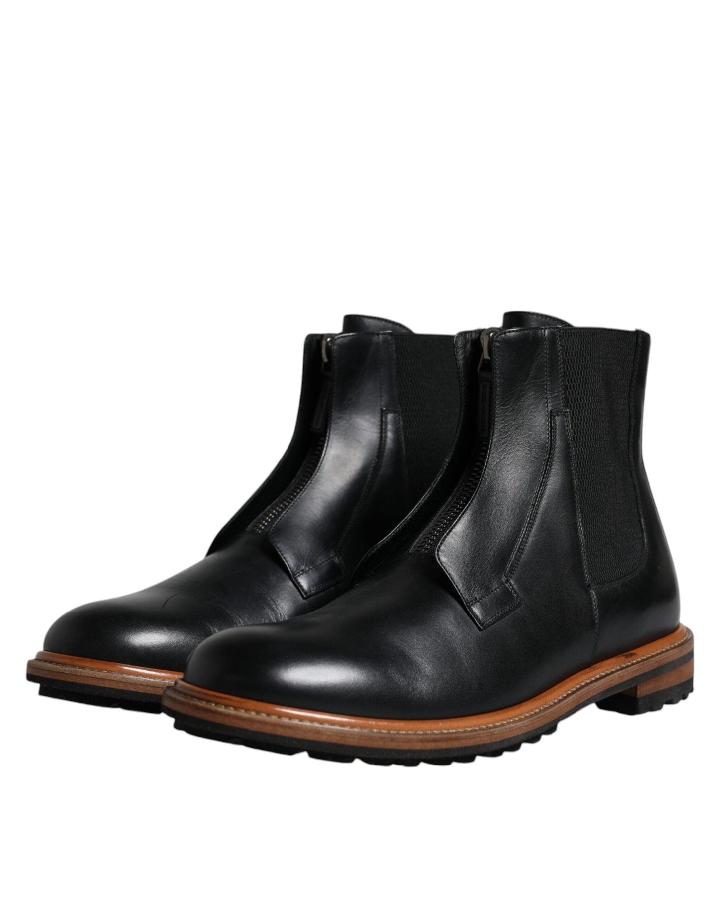 Dolce & Gabbana Black Leather Chelsea Mid Calf Men Boots Shoes - Arichezz.store