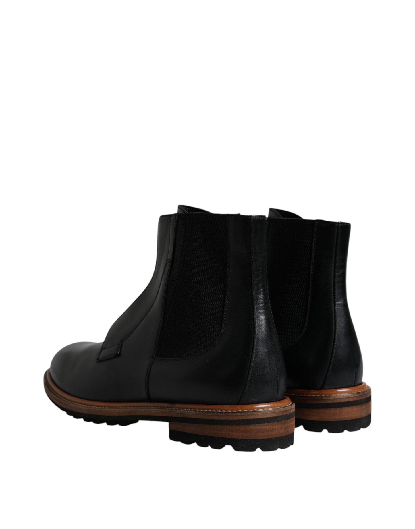 Dolce & Gabbana Black Leather Chelsea Mid Calf Men Boots Shoes - Arichezz.store