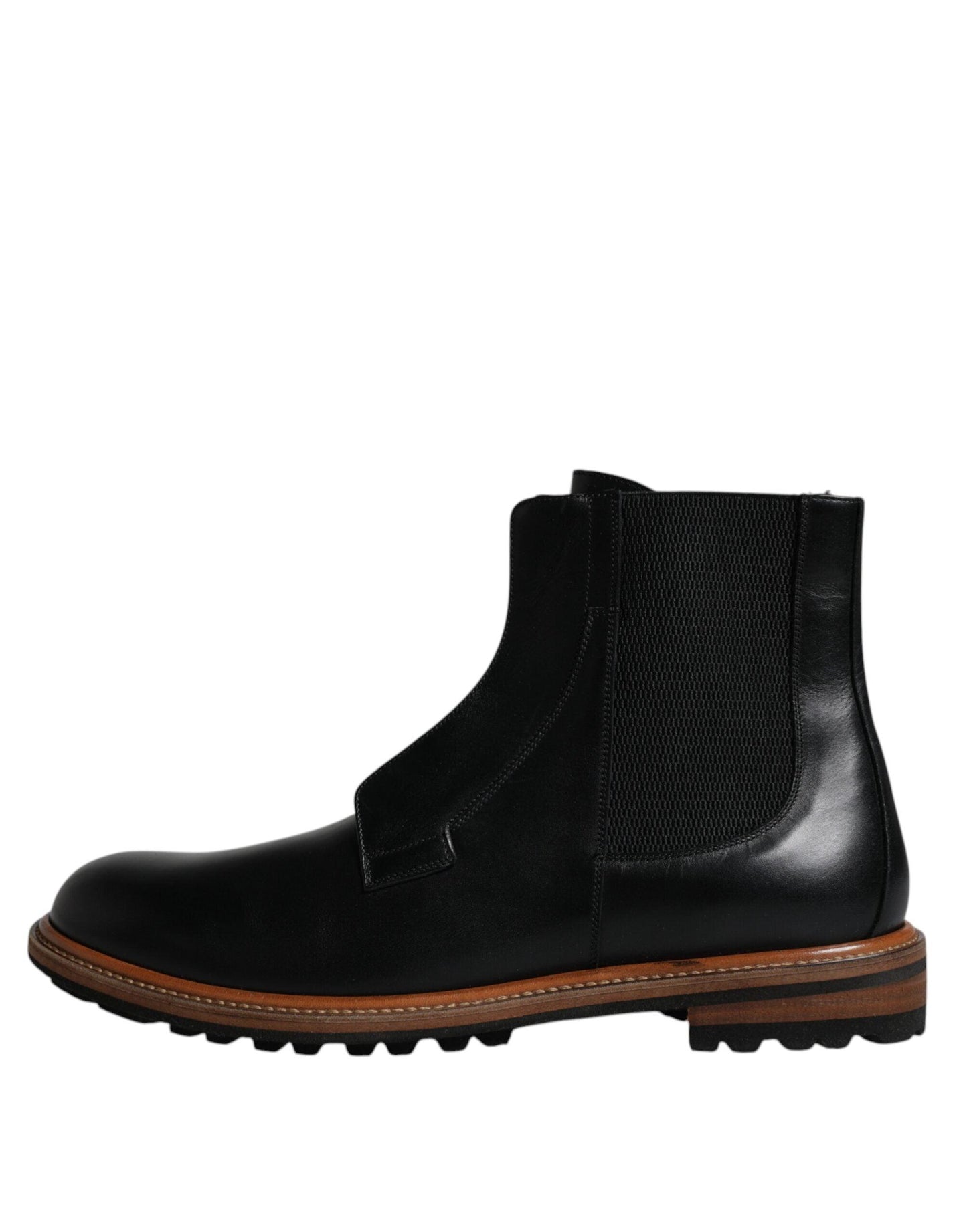 Dolce & Gabbana Black Leather Chelsea Mid Calf Men Boots Shoes - Arichezz.store