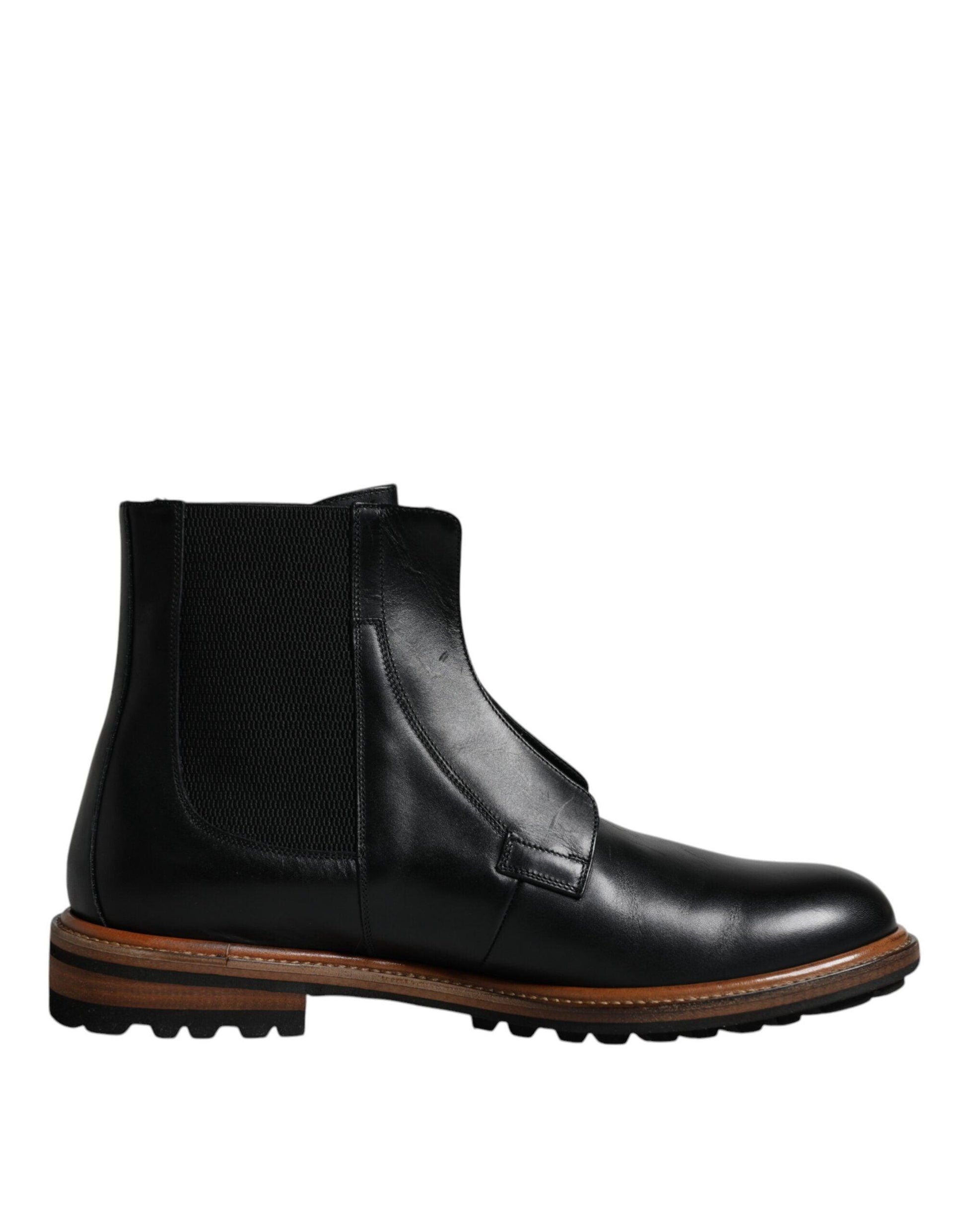 Dolce & Gabbana Black Leather Chelsea Mid Calf Men Boots Shoes - Arichezz.store