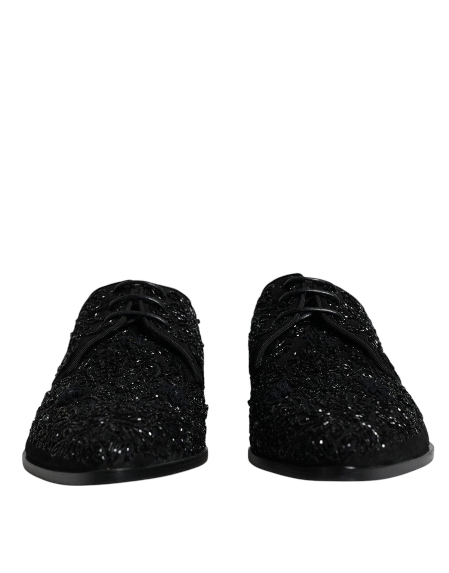 Dolce & Gabbana Black Embellished Suede Derby Formal Shoes - Arichezz.store