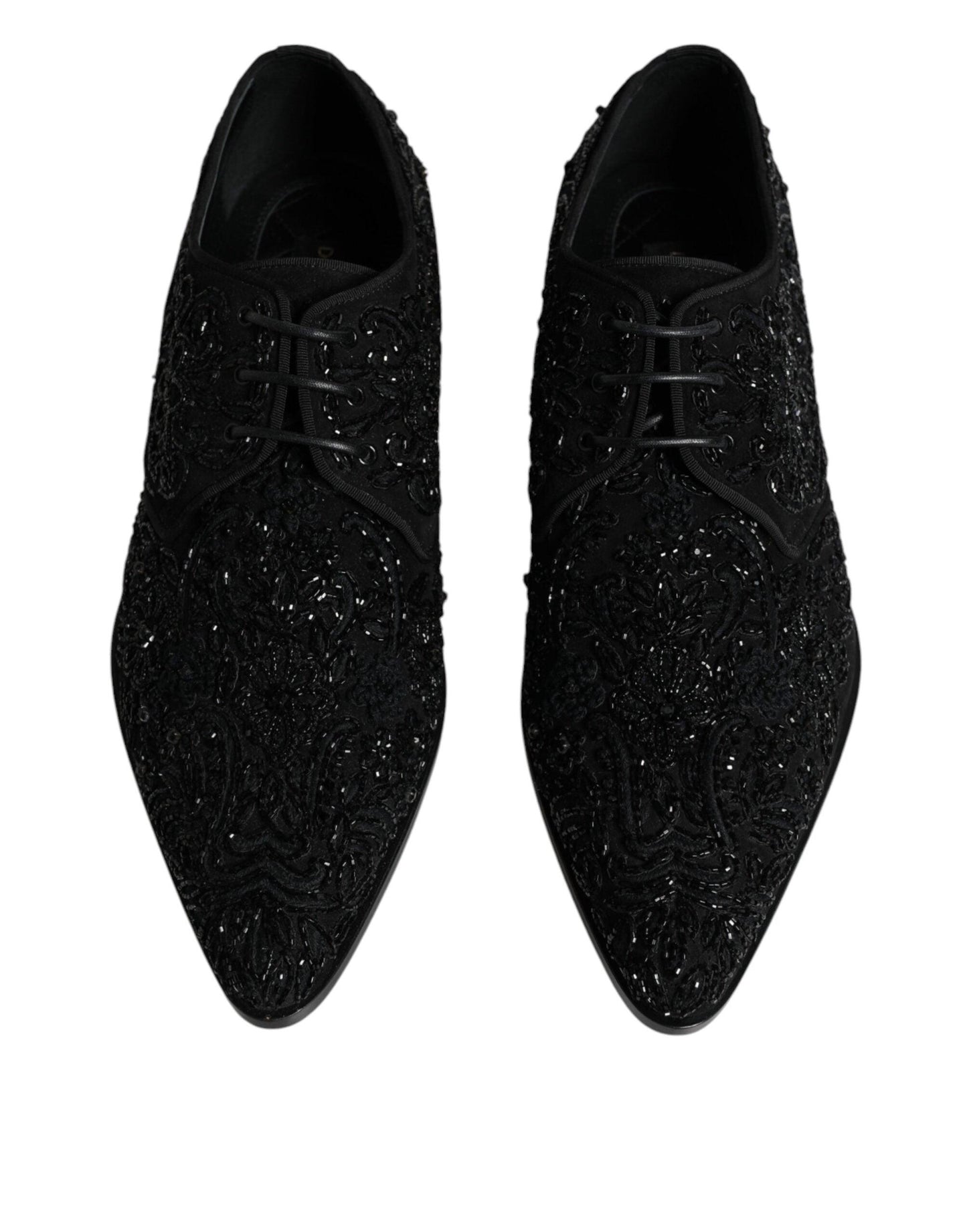 Dolce & Gabbana Black Embellished Suede Derby Formal Shoes - Arichezz.store