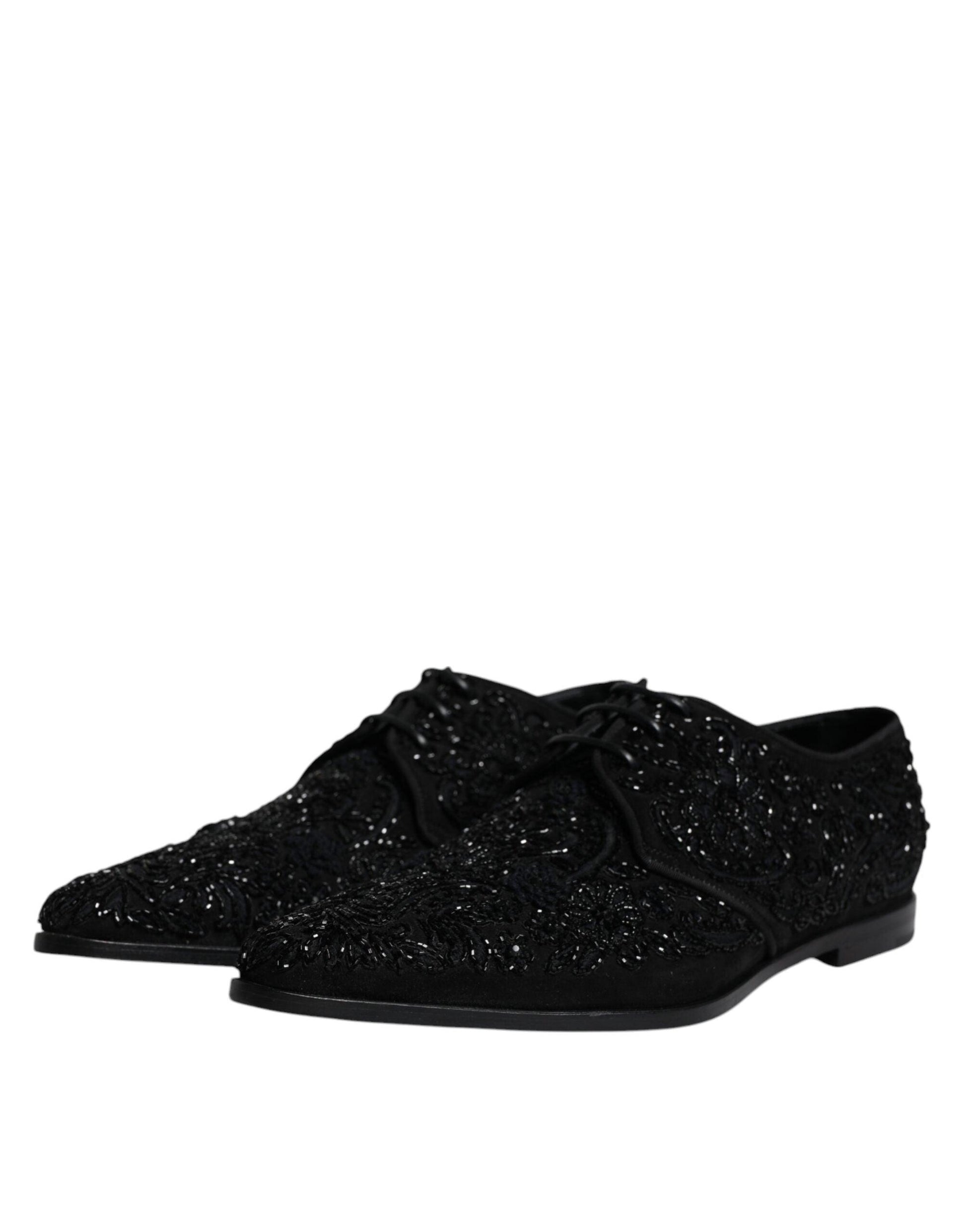 Dolce & Gabbana Black Embellished Suede Derby Formal Shoes - Arichezz.store