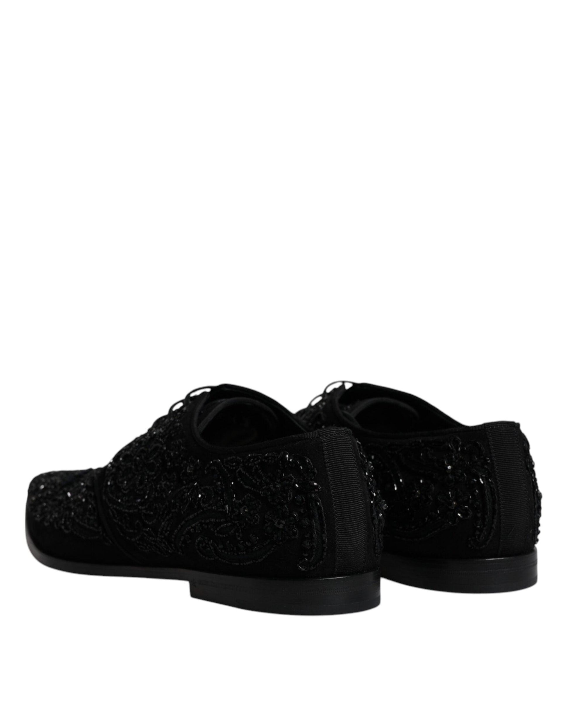 Dolce & Gabbana Black Embellished Suede Derby Formal Shoes - Arichezz.store